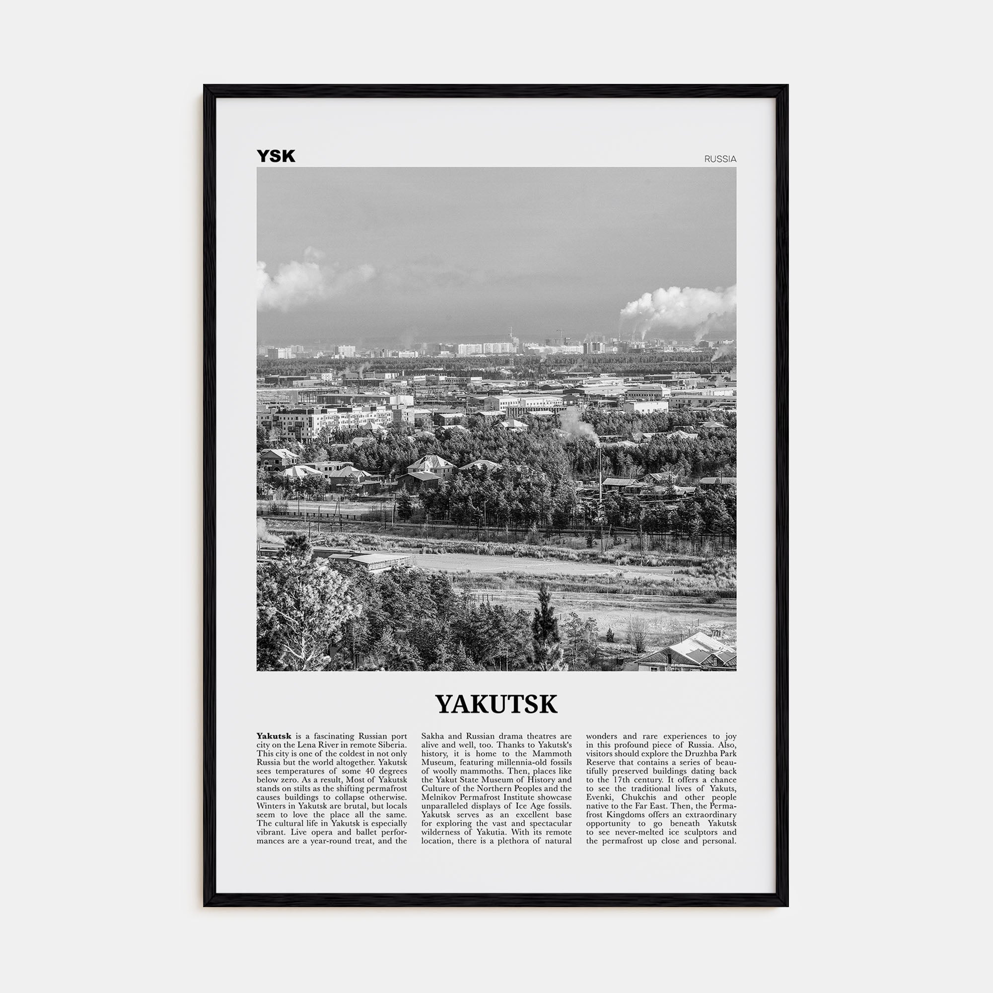 Yakutsk Travel B&W Poster