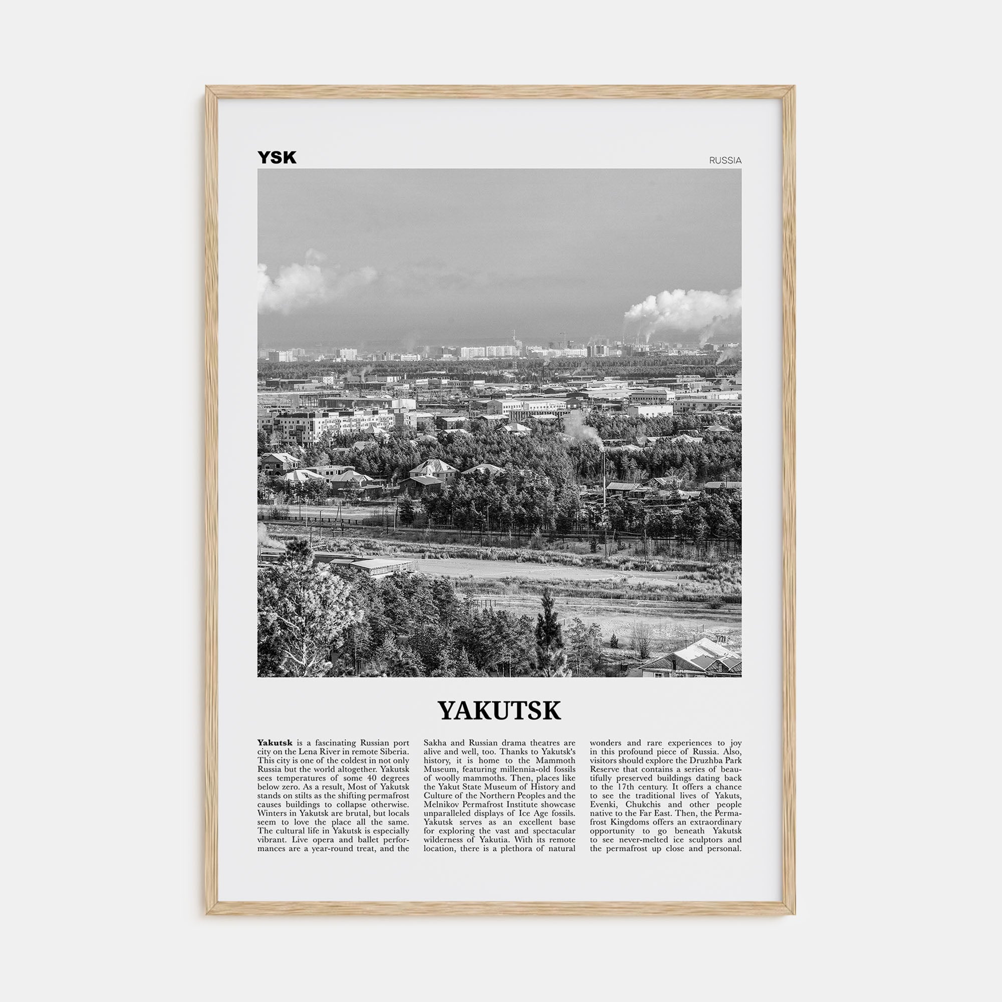 Yakutsk Travel B&W Poster