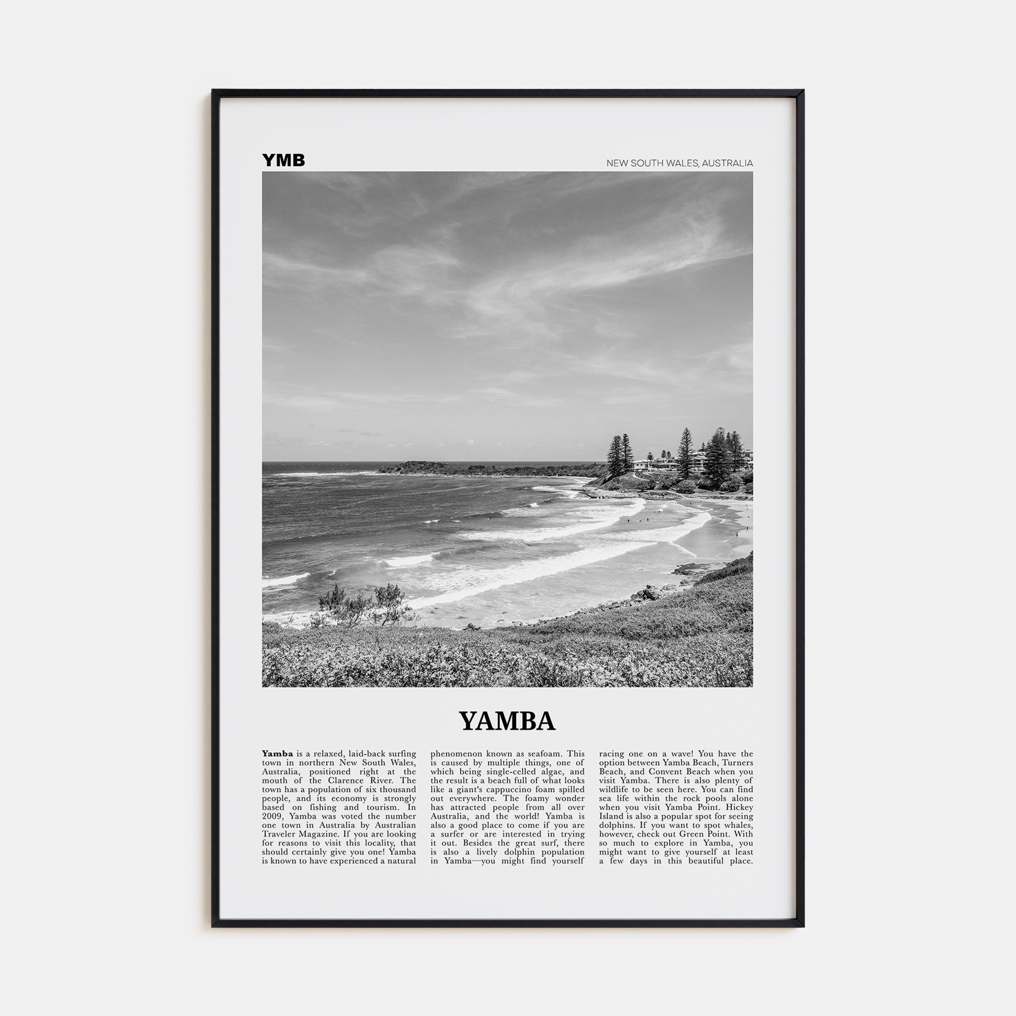Yamba Travel B&W Poster