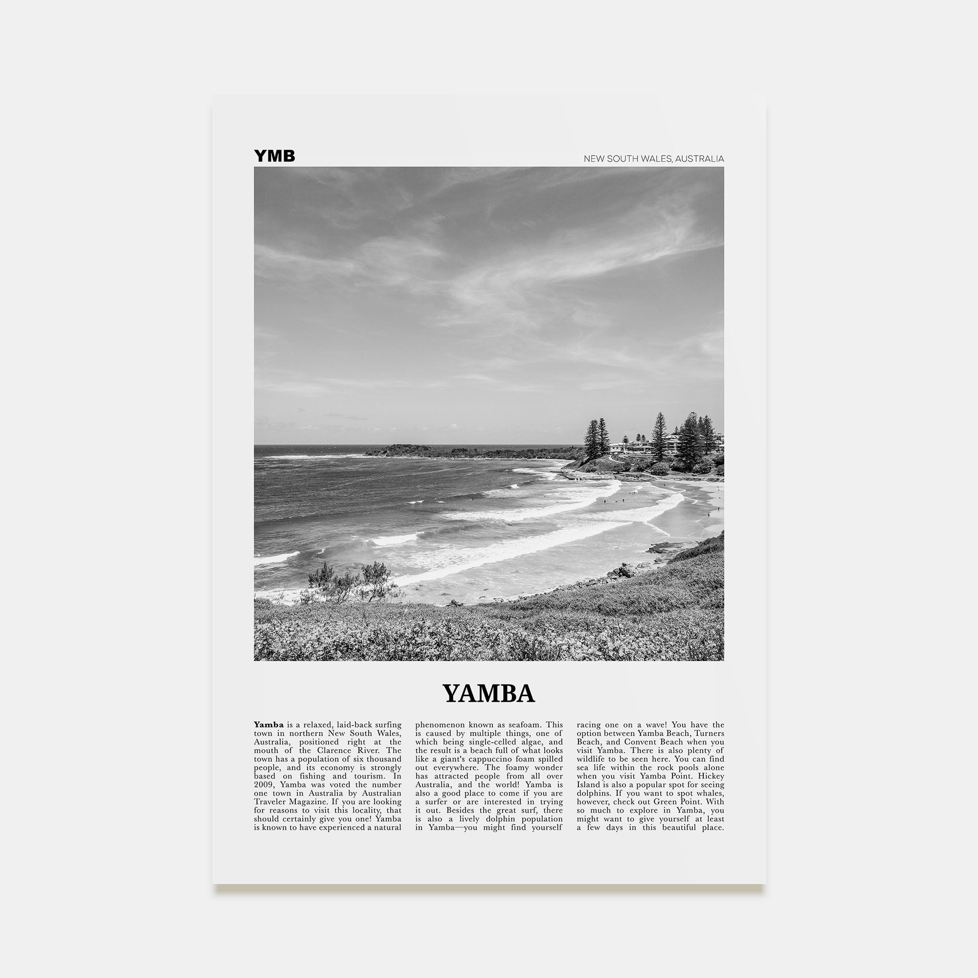 Yamba Travel B&W Poster