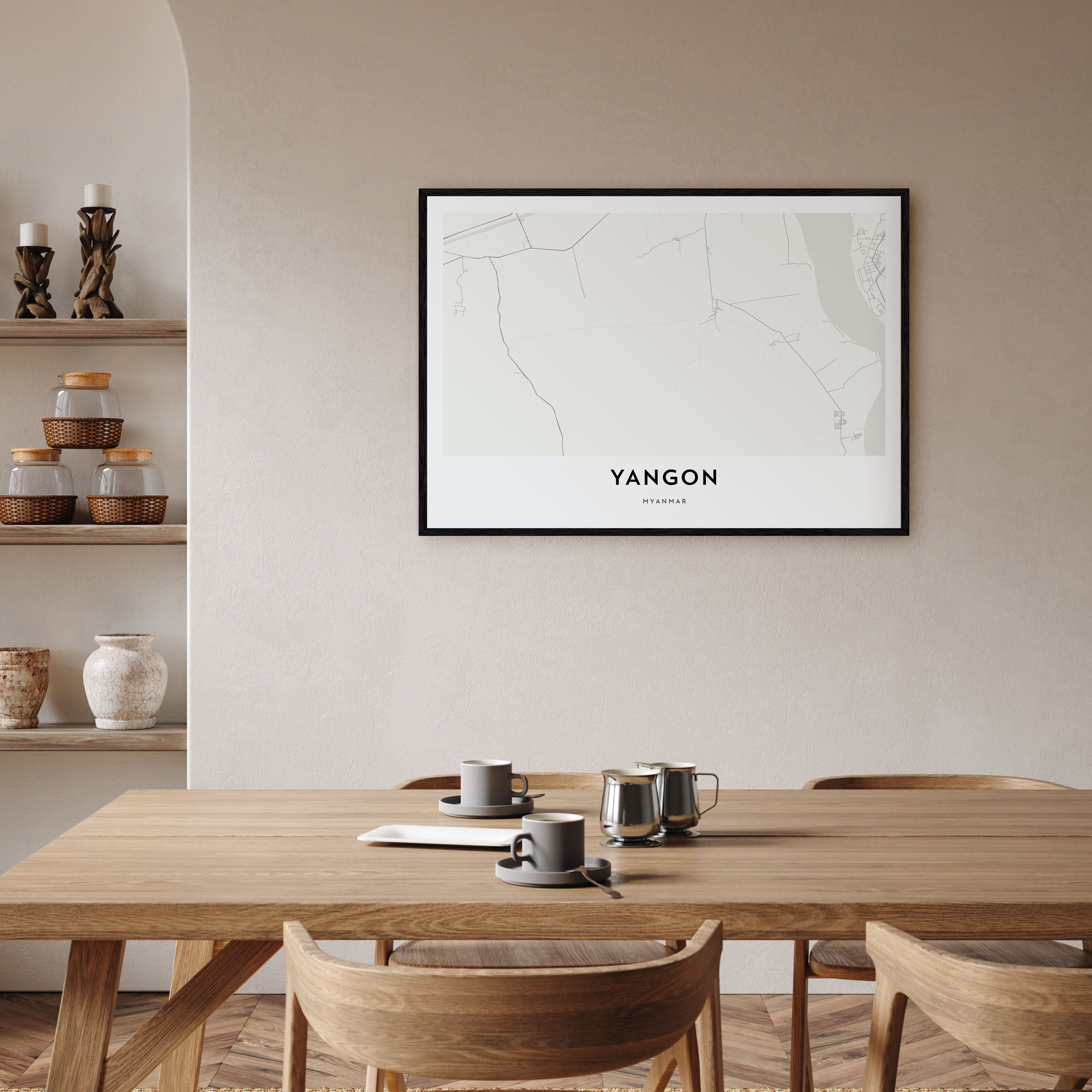Yangon Map Landscape Poster