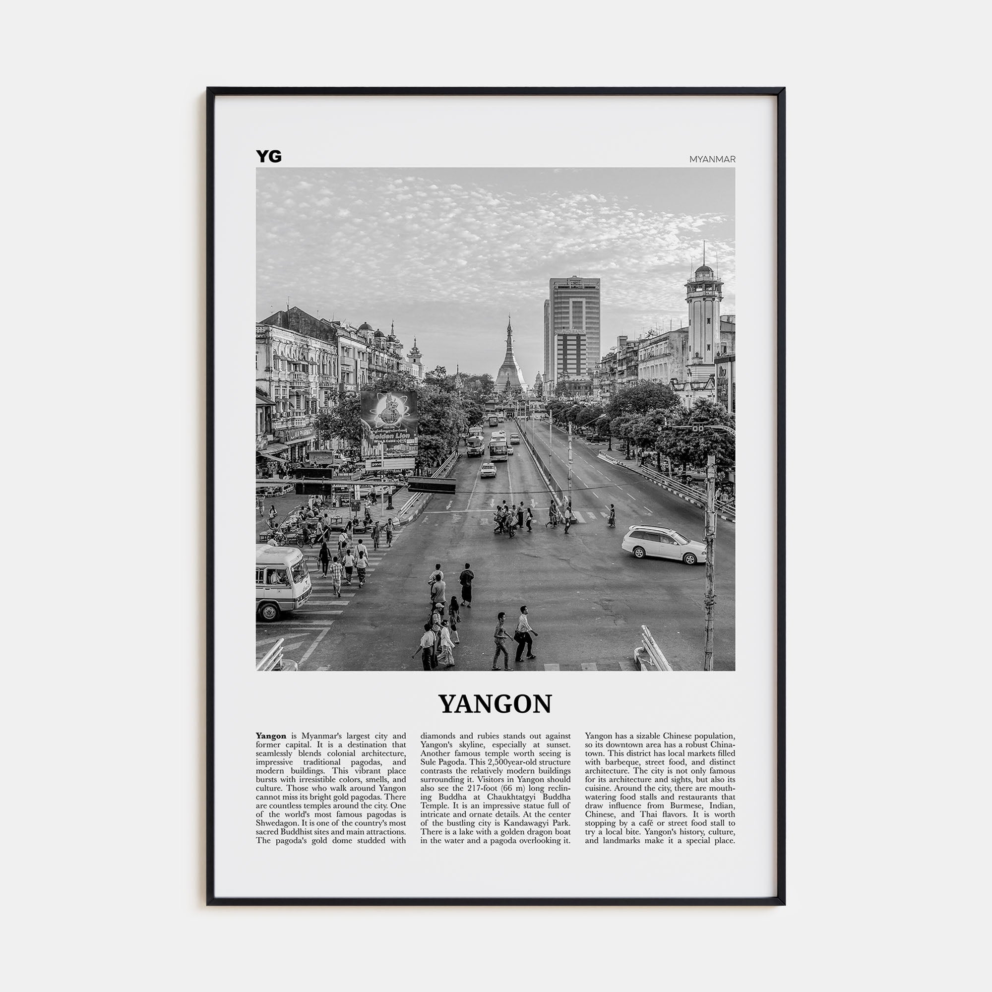 Yangon Travel B&W Poster