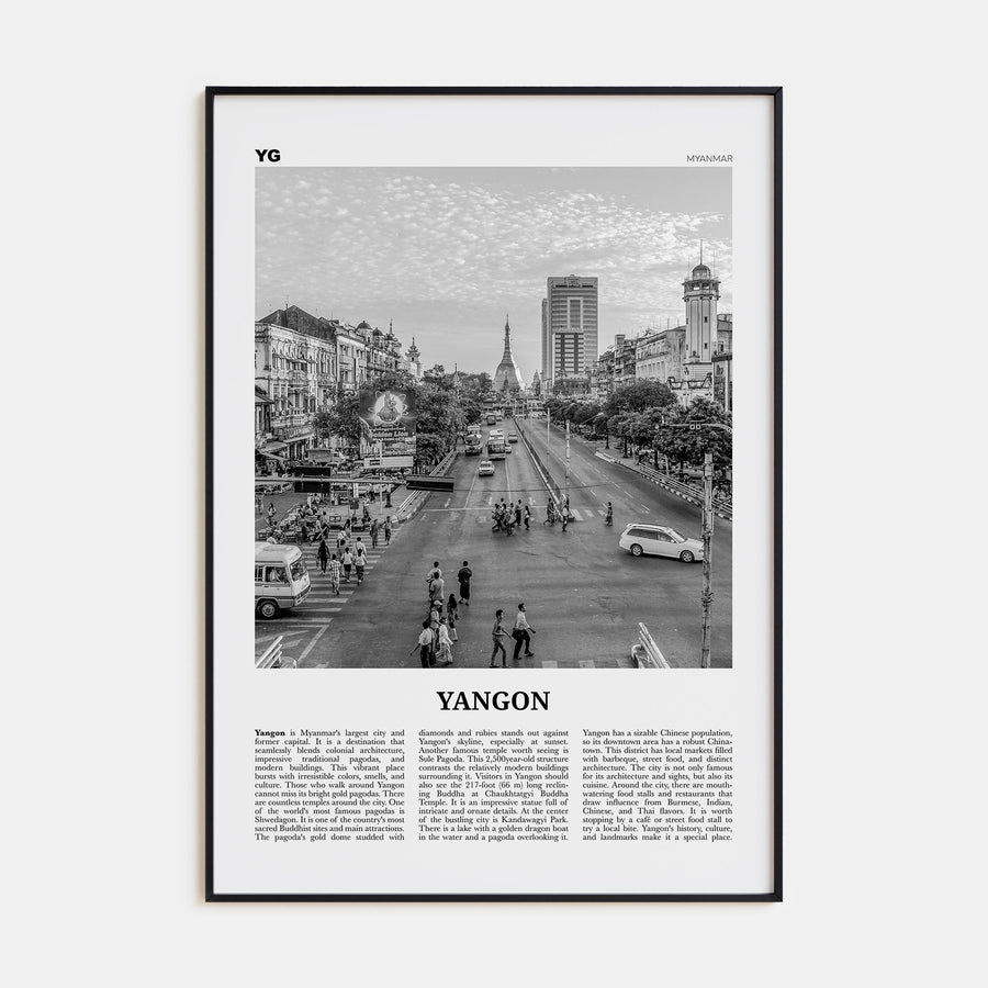 Yangon Travel B&W Poster