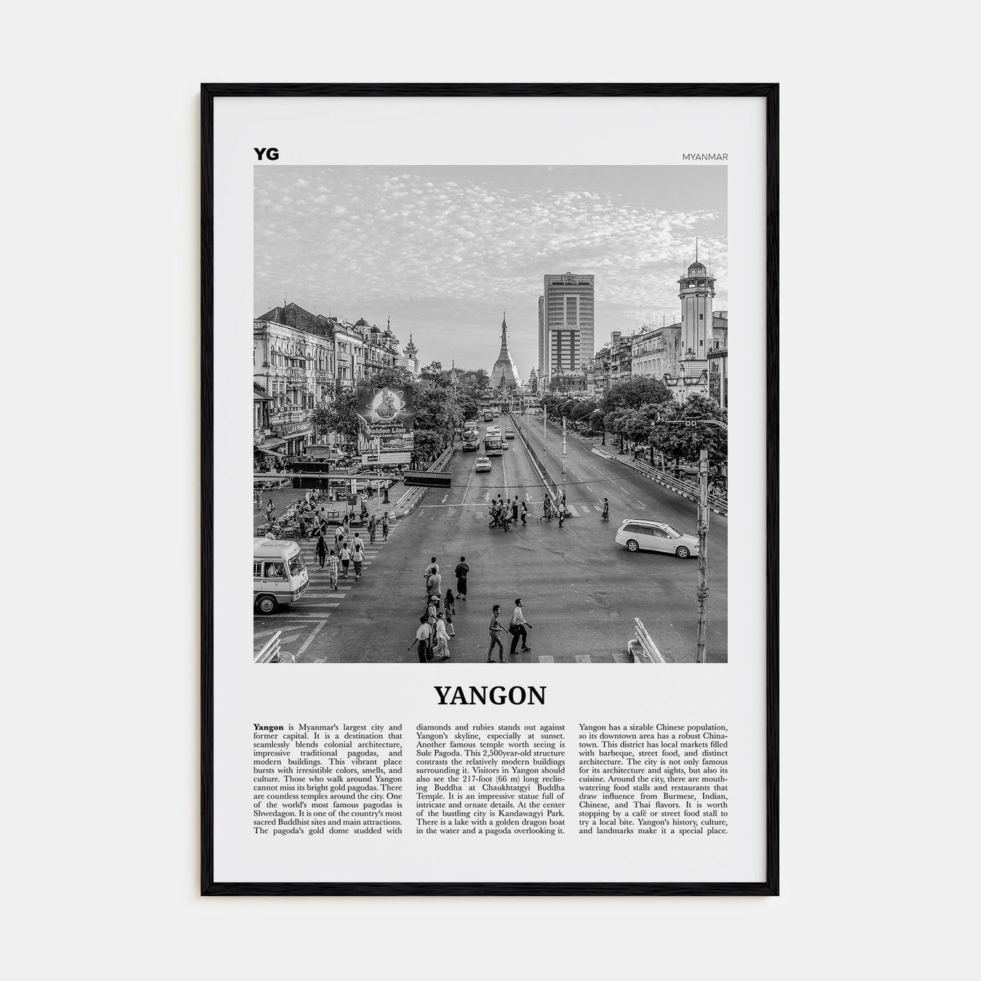 Yangon Travel B&W Poster