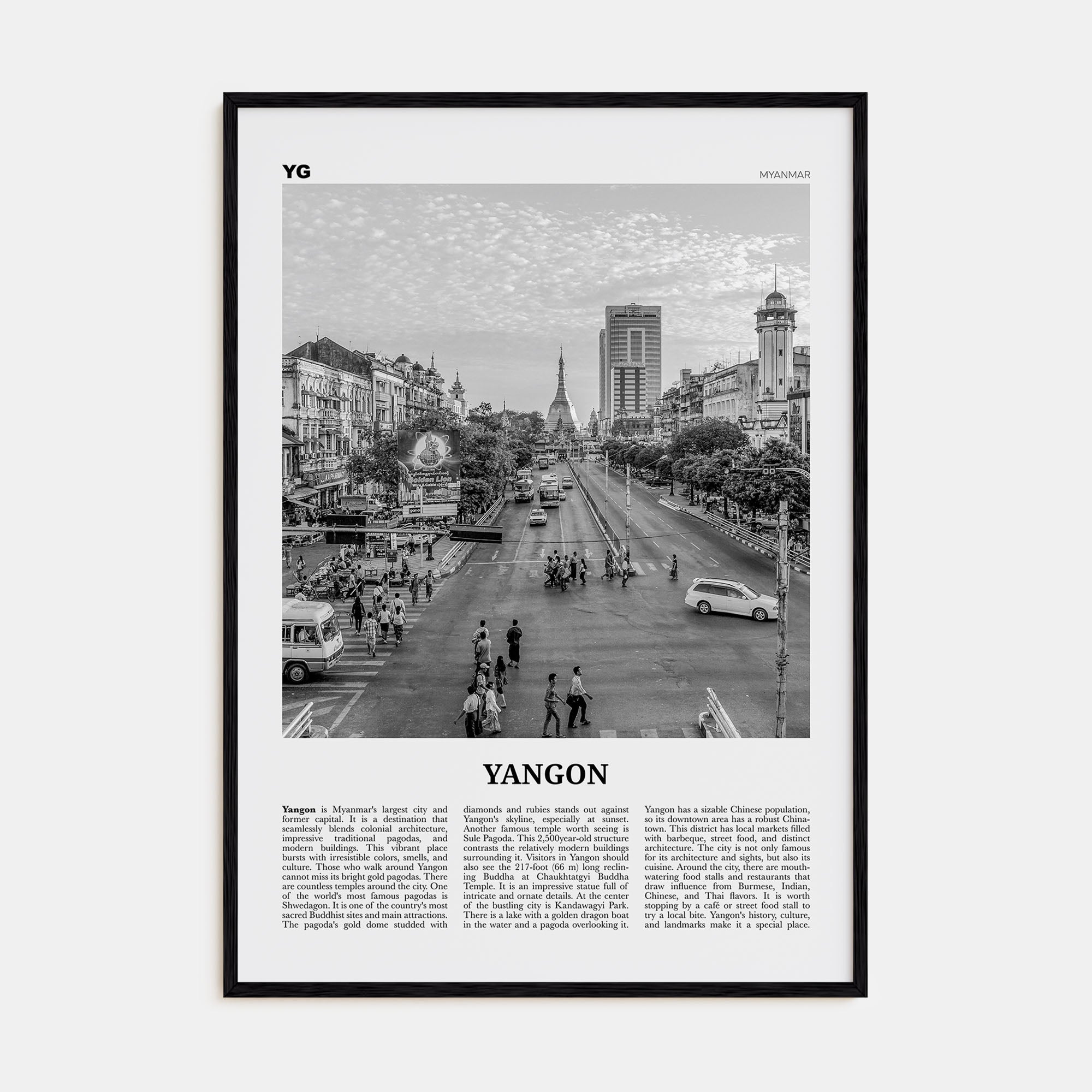 Yangon Travel B&W Poster