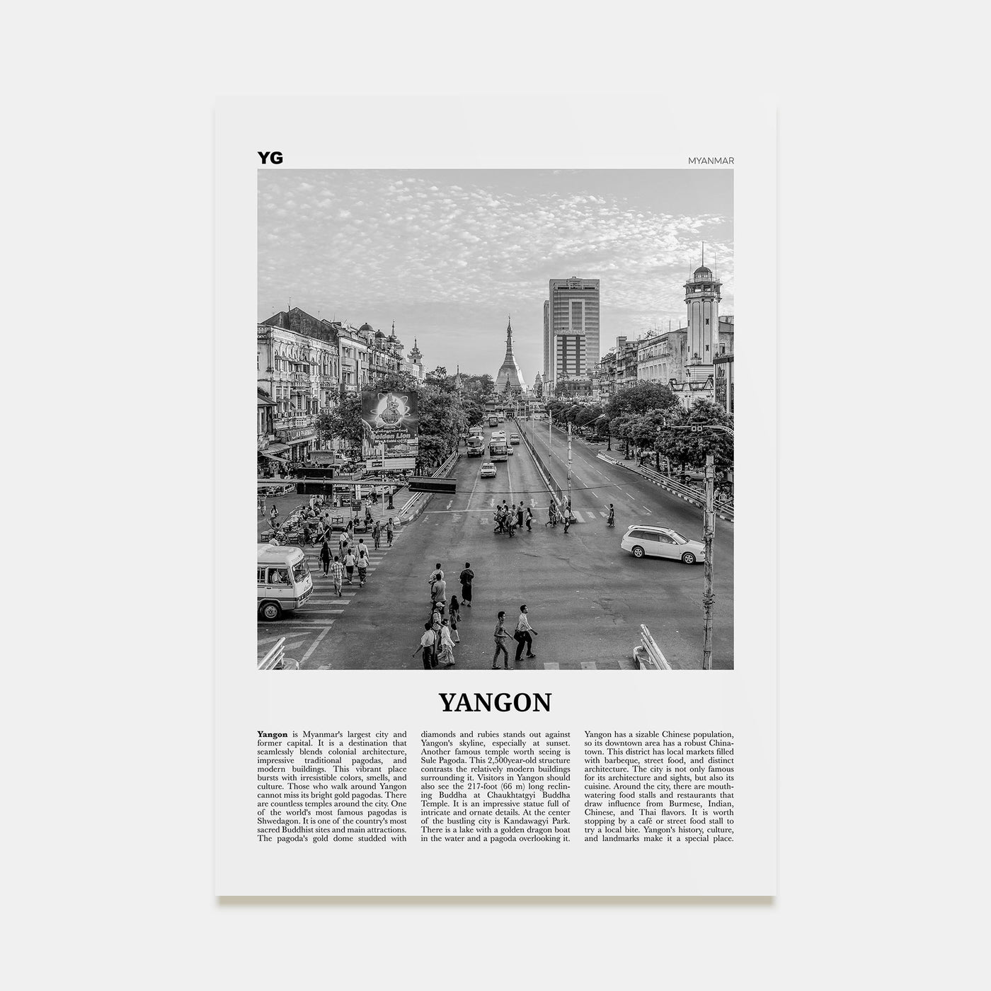 Yangon Travel B&W Poster