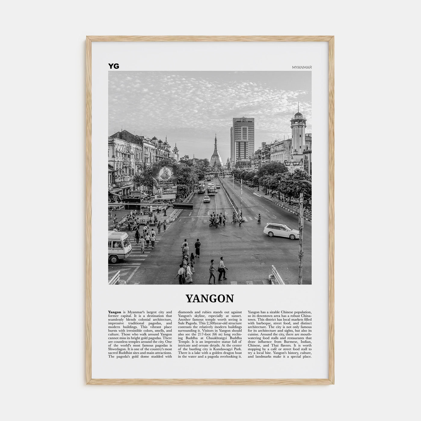 Yangon Travel B&W Poster