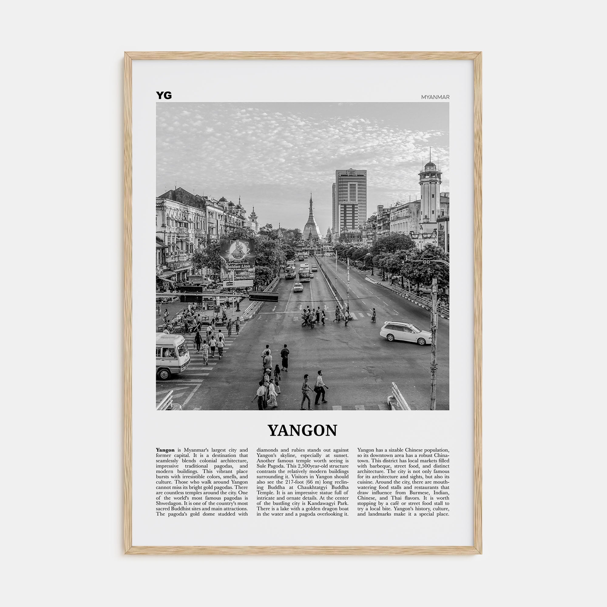 Yangon Travel B&W Poster