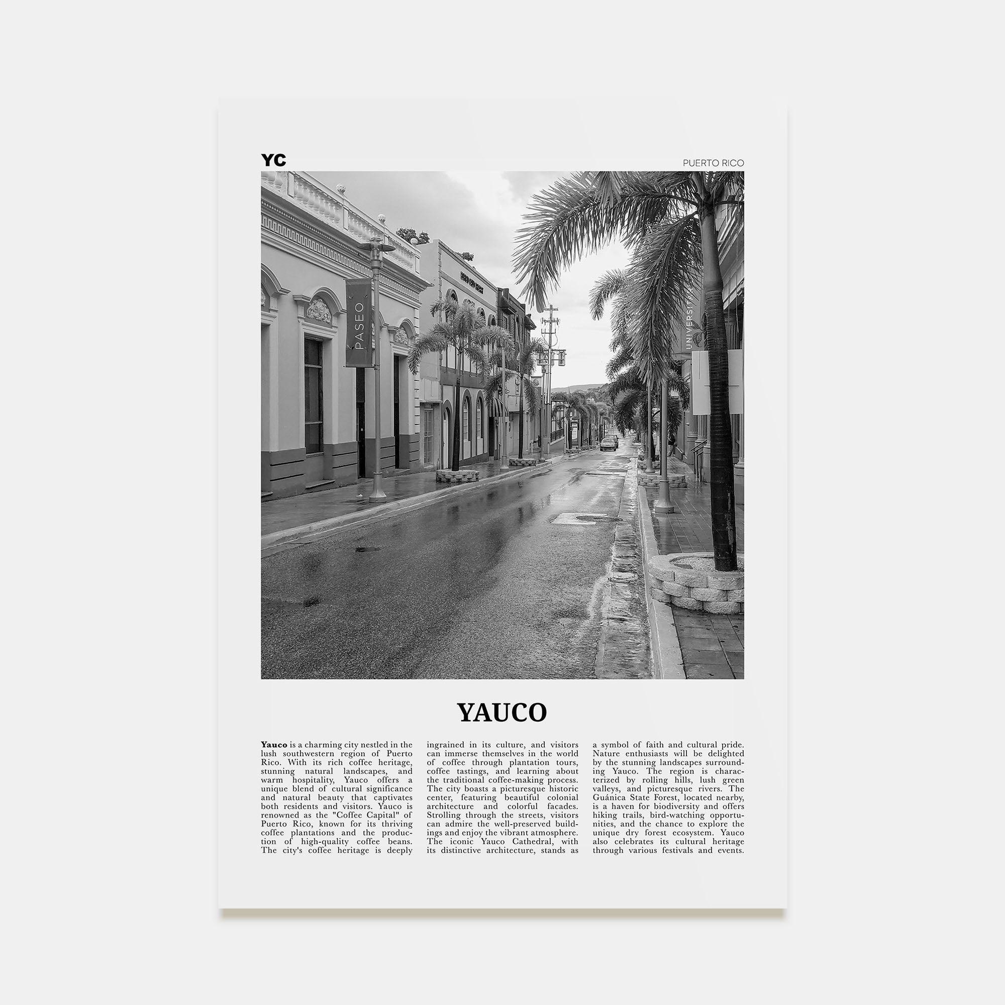 Yauco Travel B&W Poster