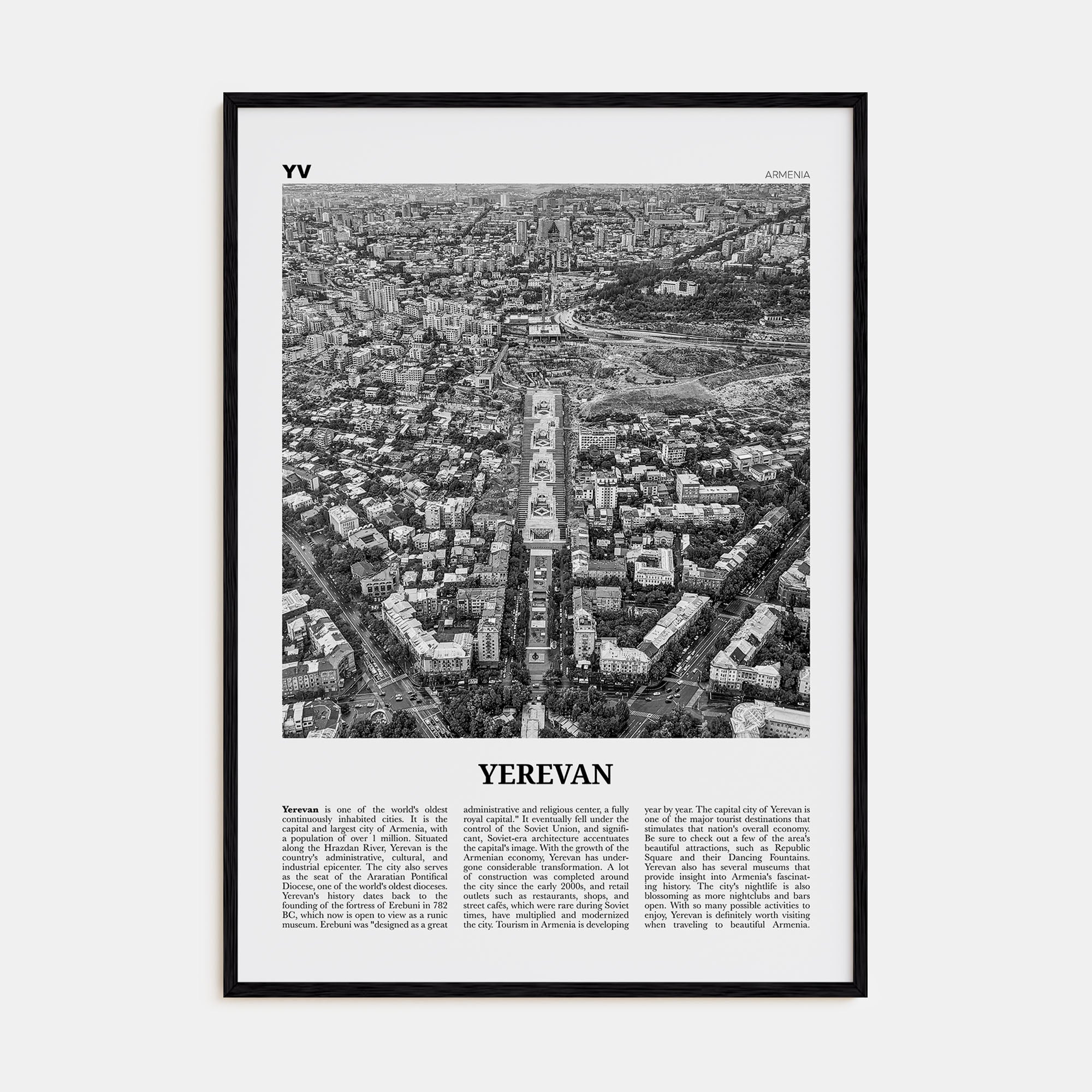 Yerevan Travel B&W Poster
