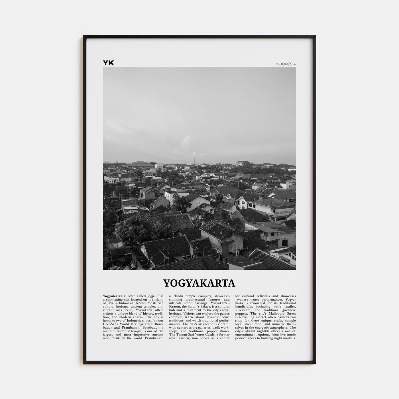 Yogyakarta Travel B&W Poster