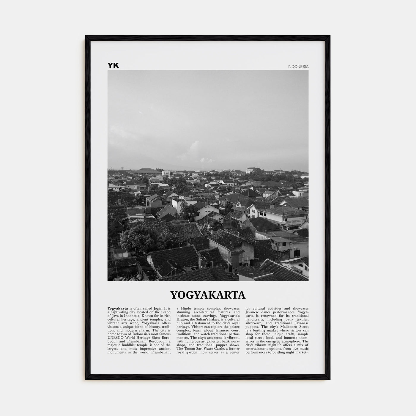 Yogyakarta Travel B&W Poster