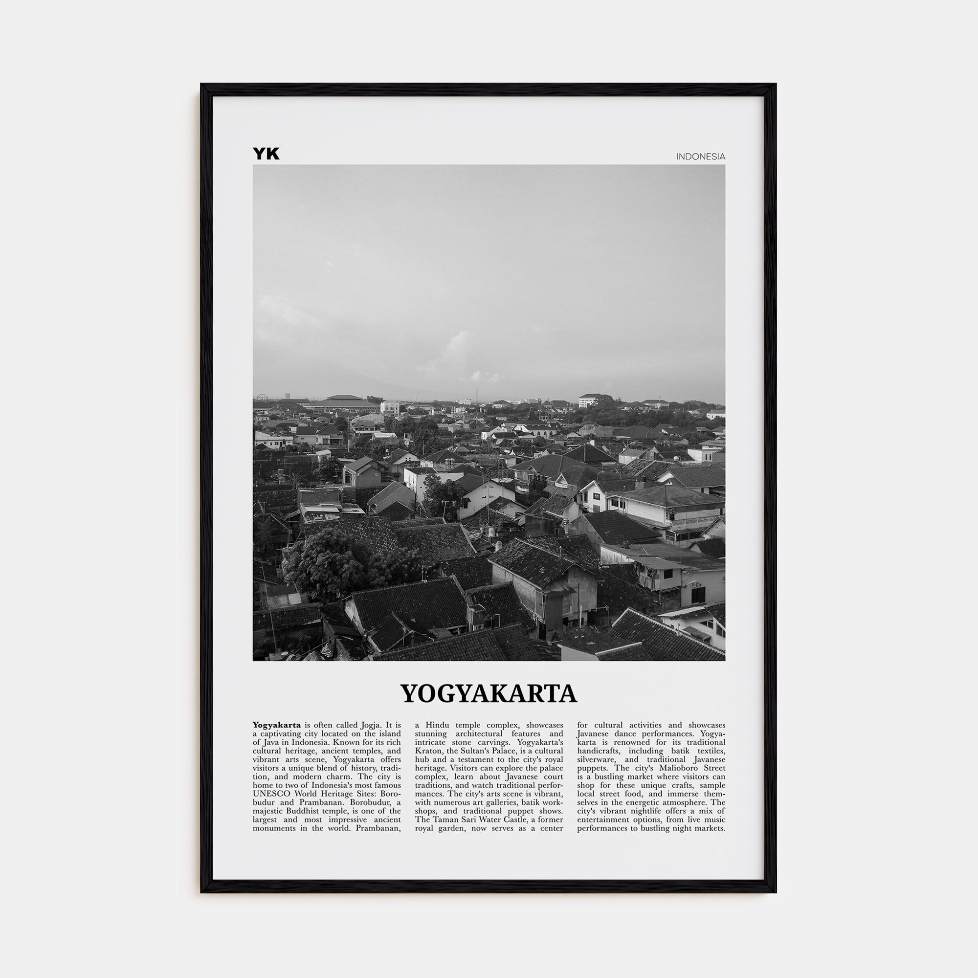 Yogyakarta Travel B&W Poster
