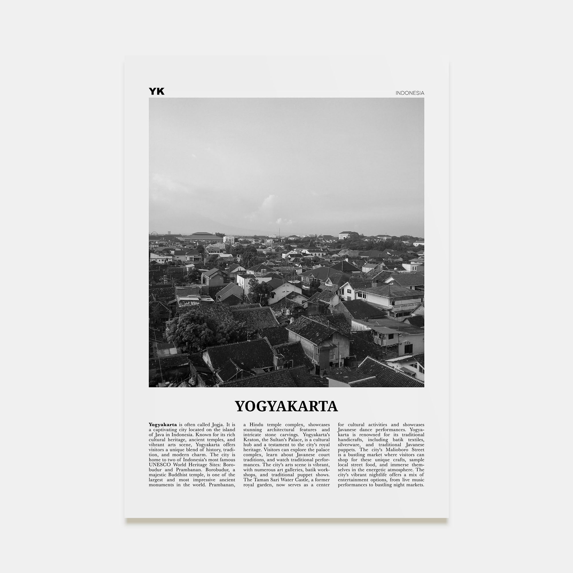 Yogyakarta Travel B&W Poster