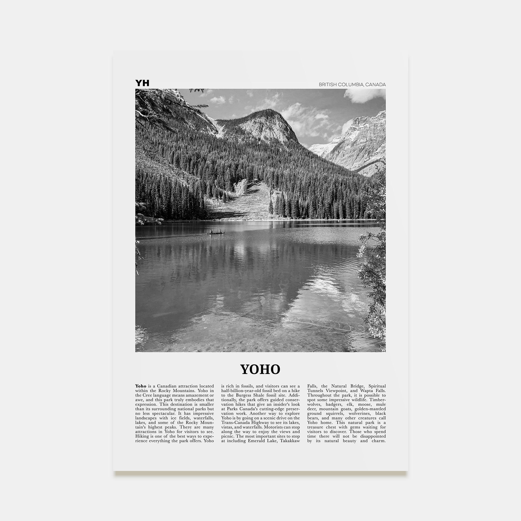 Yoho National Park Travel B&W Poster