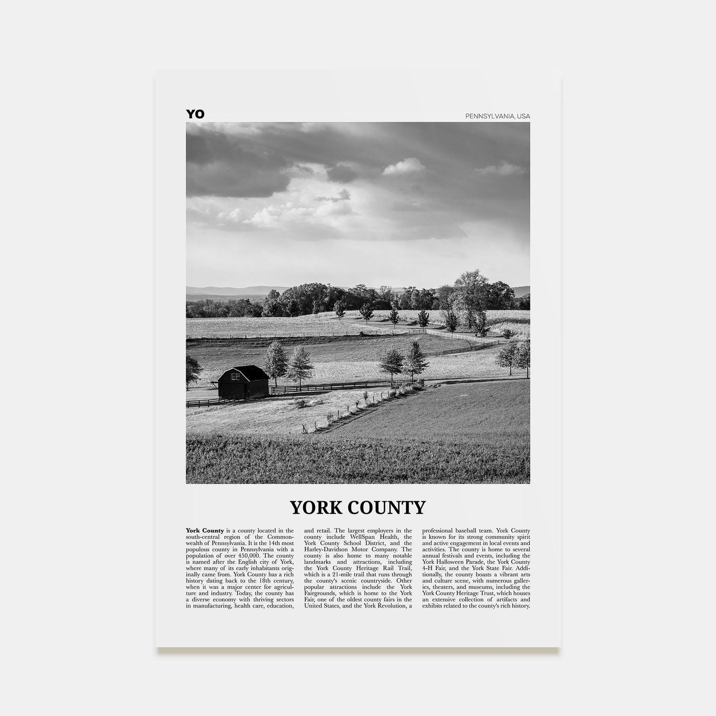 York County Travel B&W Poster