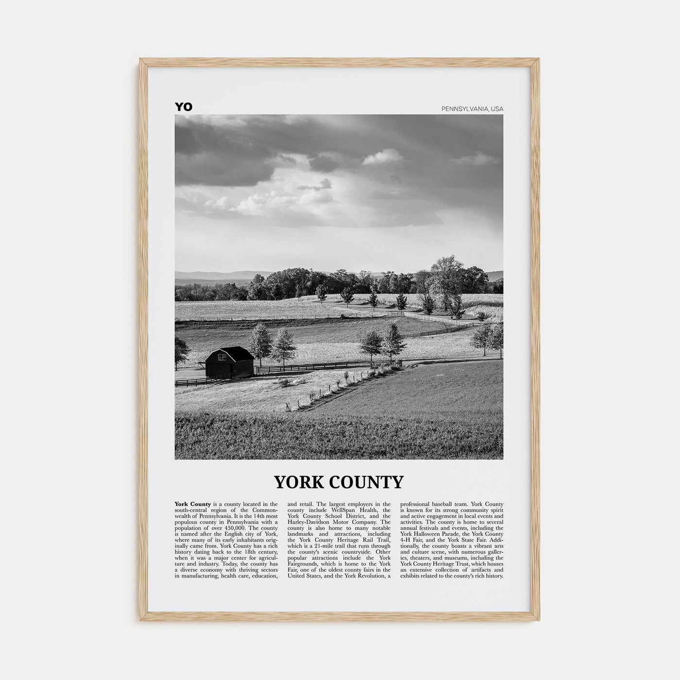 York County Travel B&W Poster