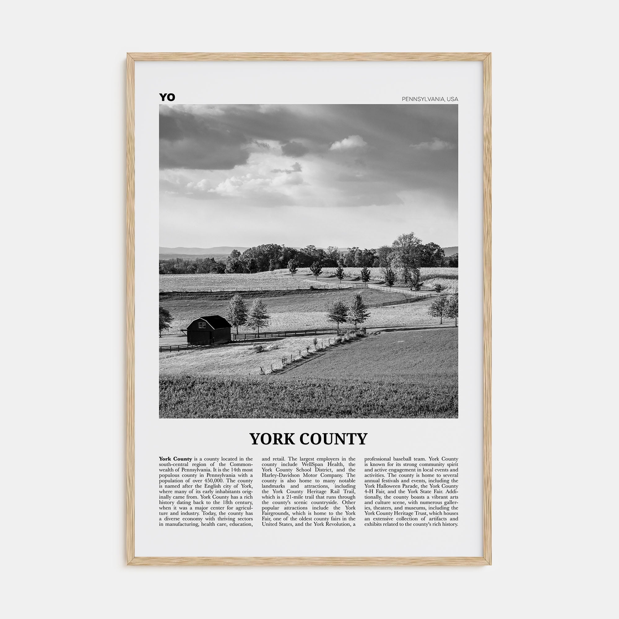 York County Travel B&W Poster