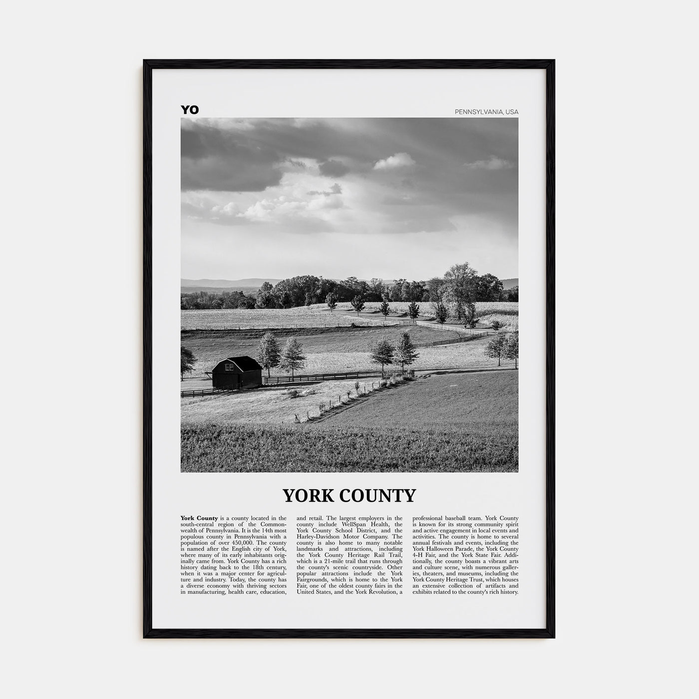 York County Travel B&W Poster