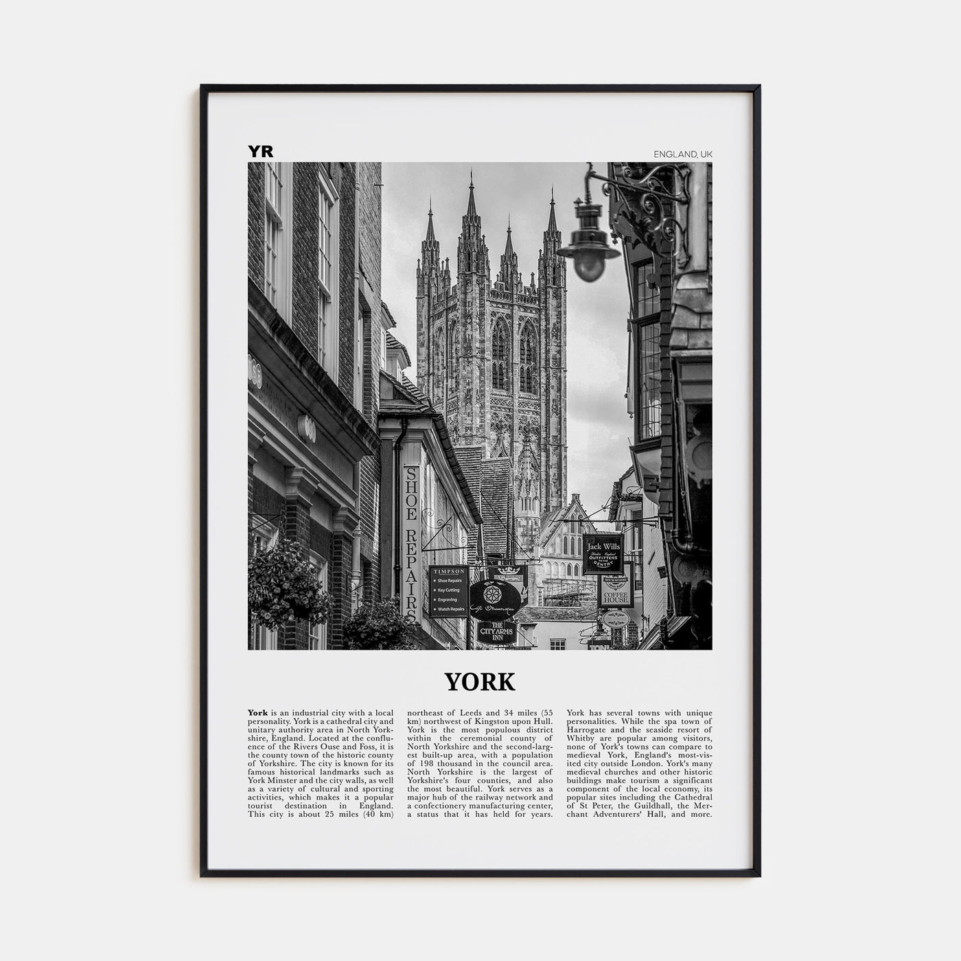 York, England Travel B&W Poster
