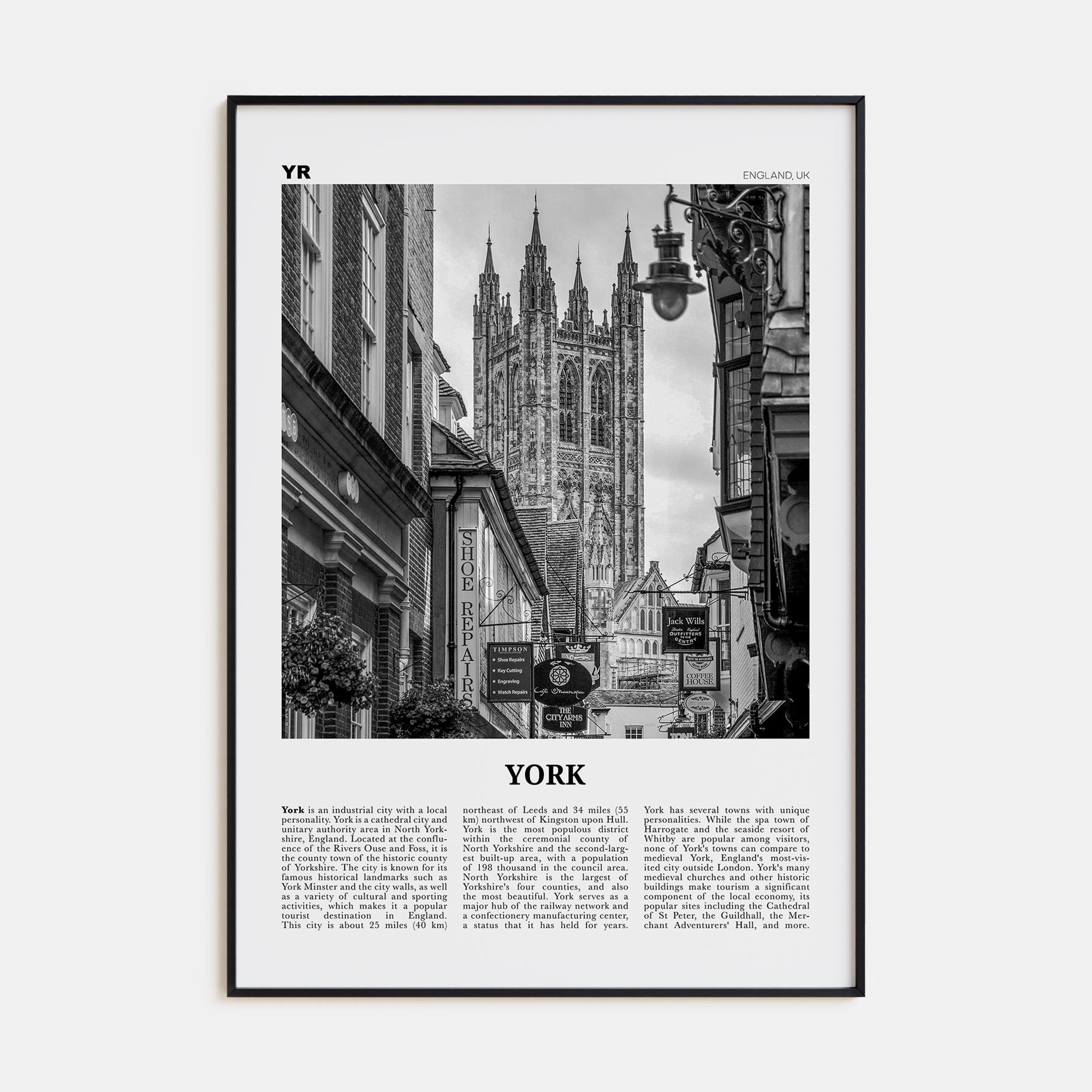 York, England Travel B&W Poster