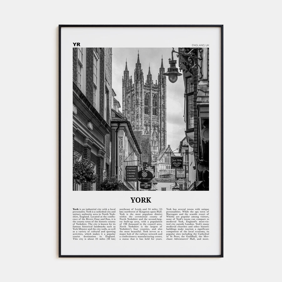 York, England Travel B&W Poster
