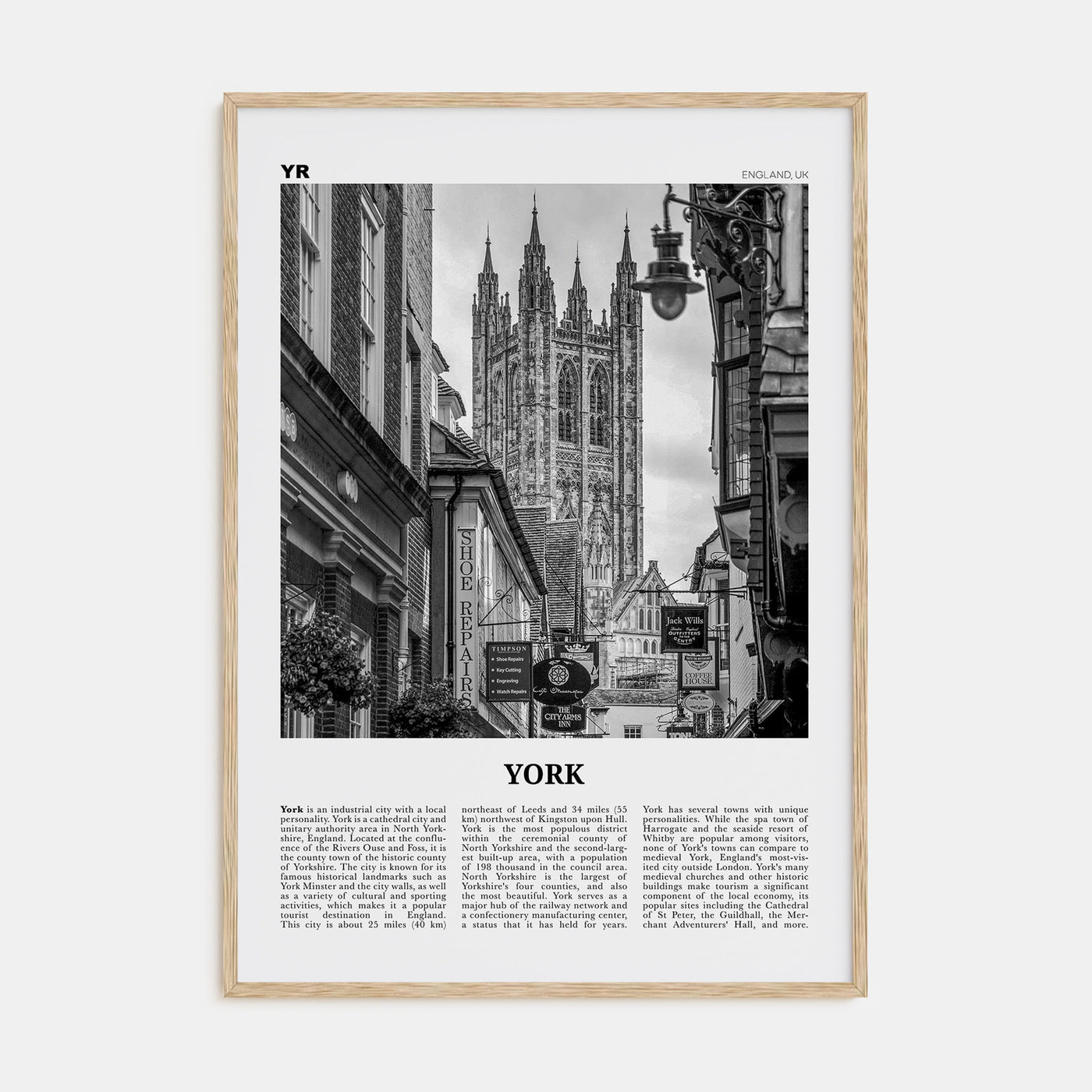 York, England Travel B&W Poster
