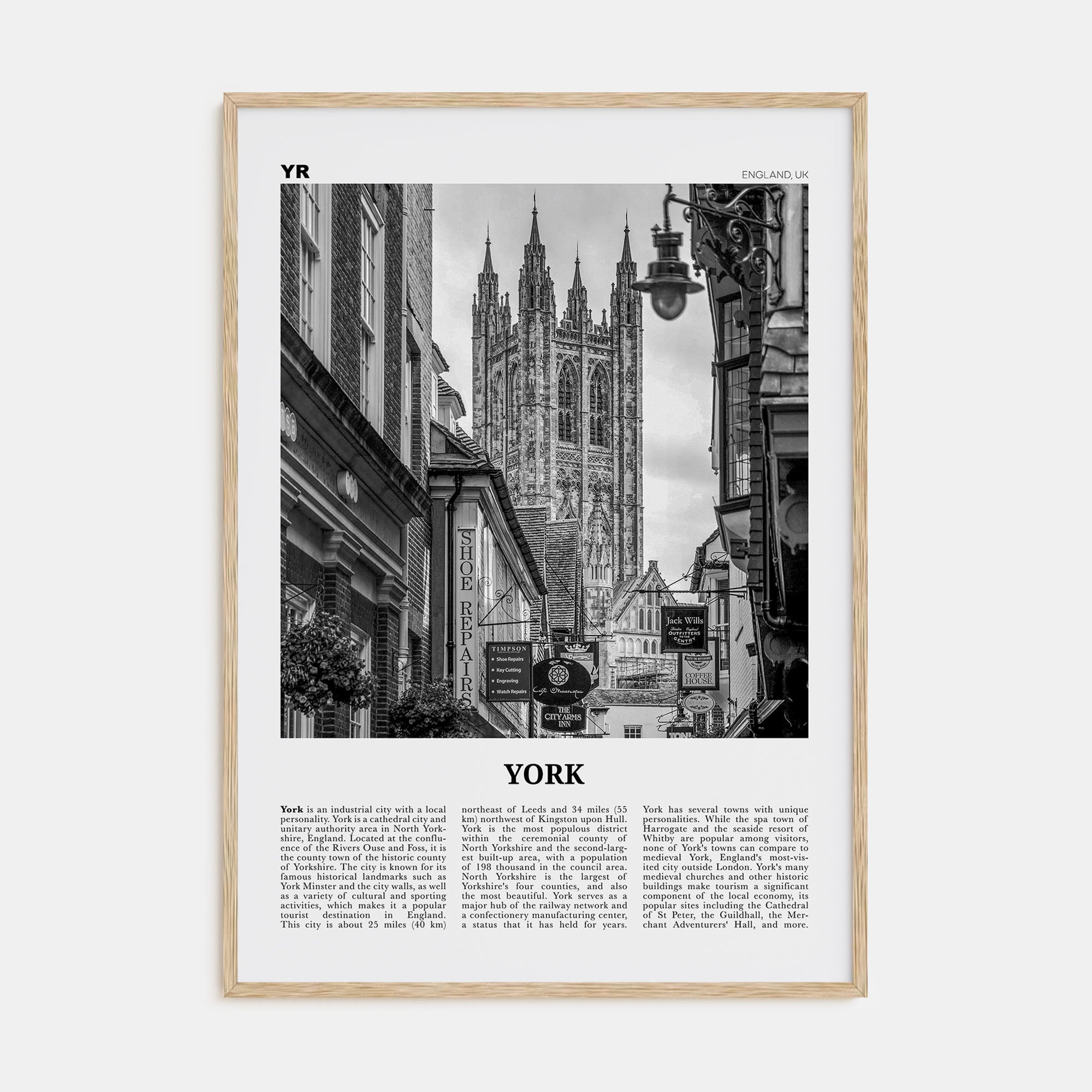 York, England Travel B&W Poster