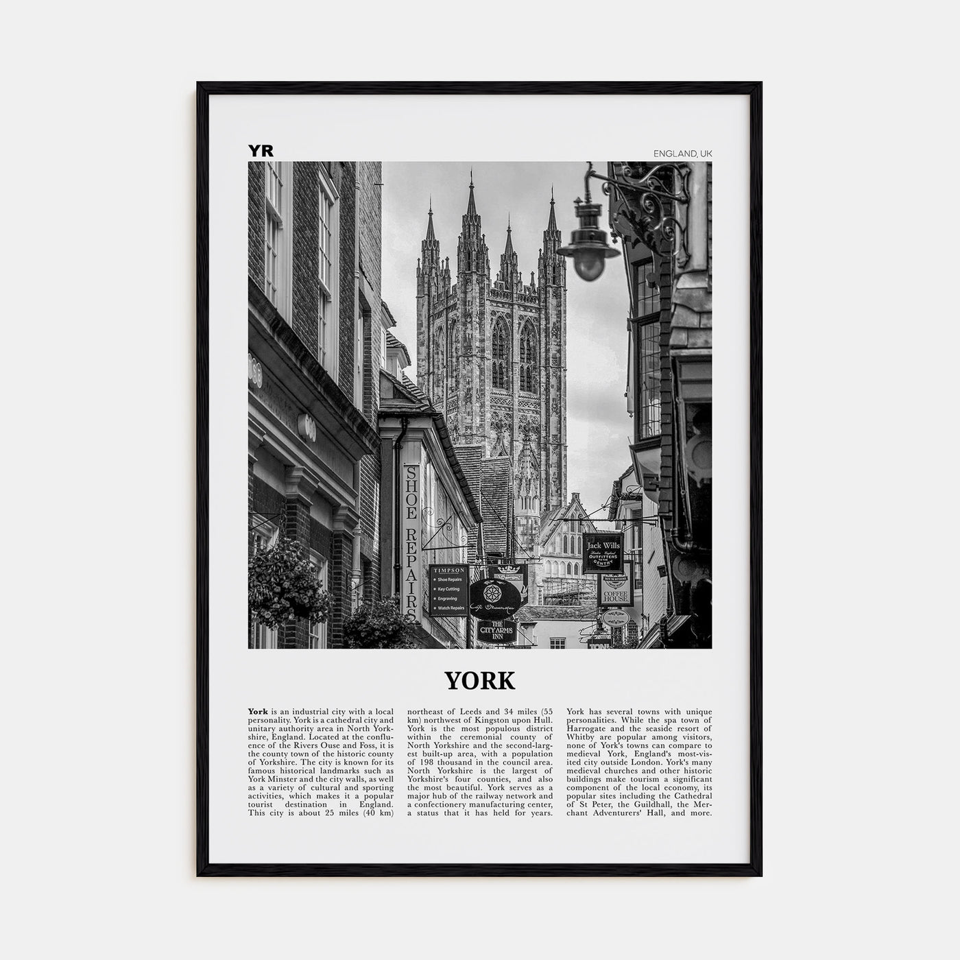 York, England Travel B&W Poster