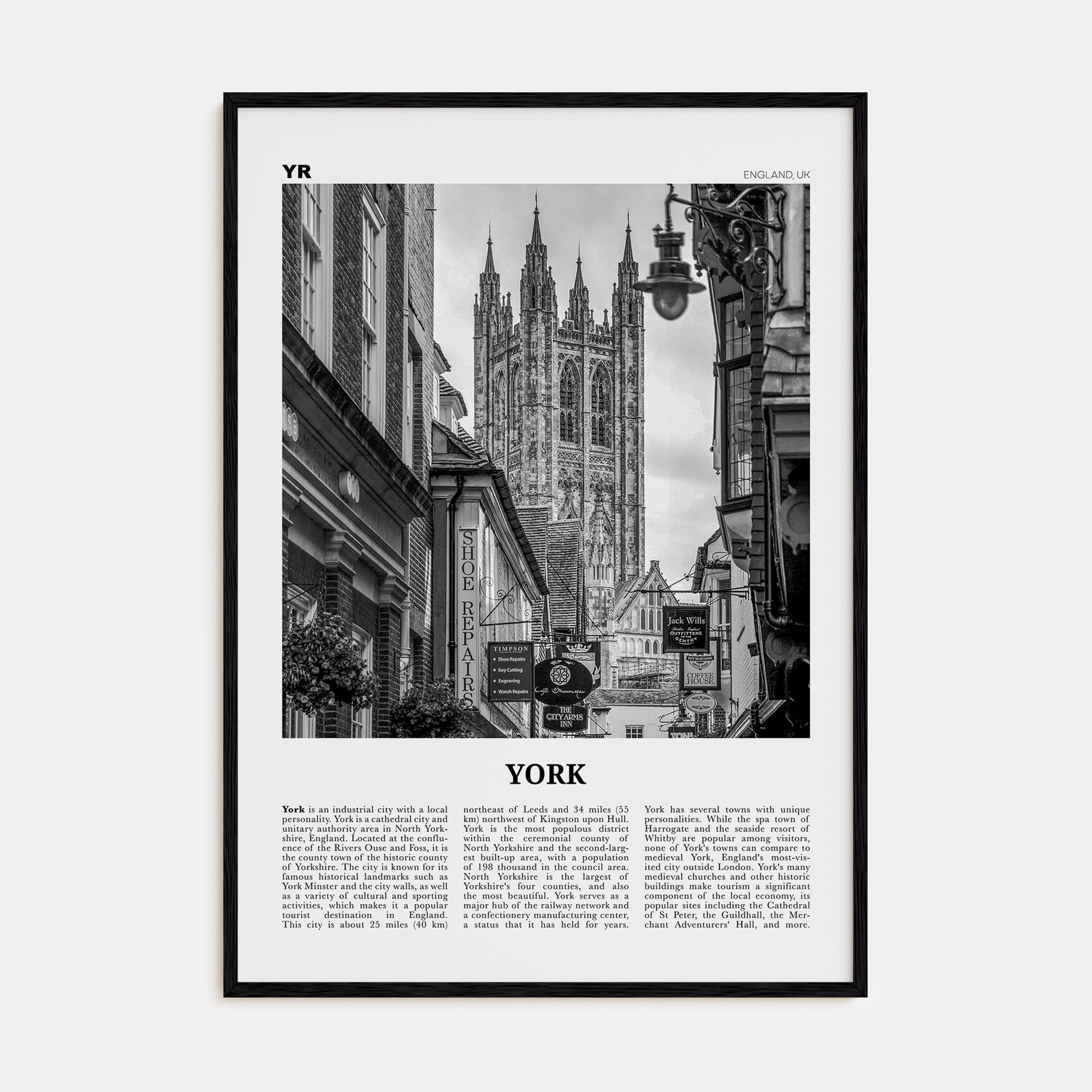 York, England Travel B&W Poster