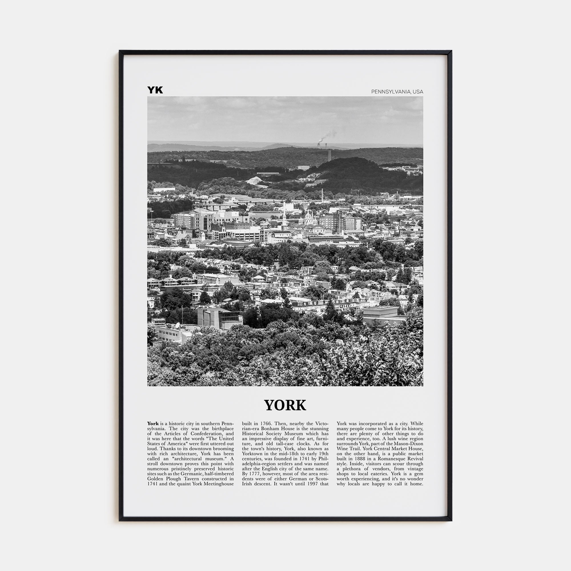 York, Pennsylvania Travel B&W Poster