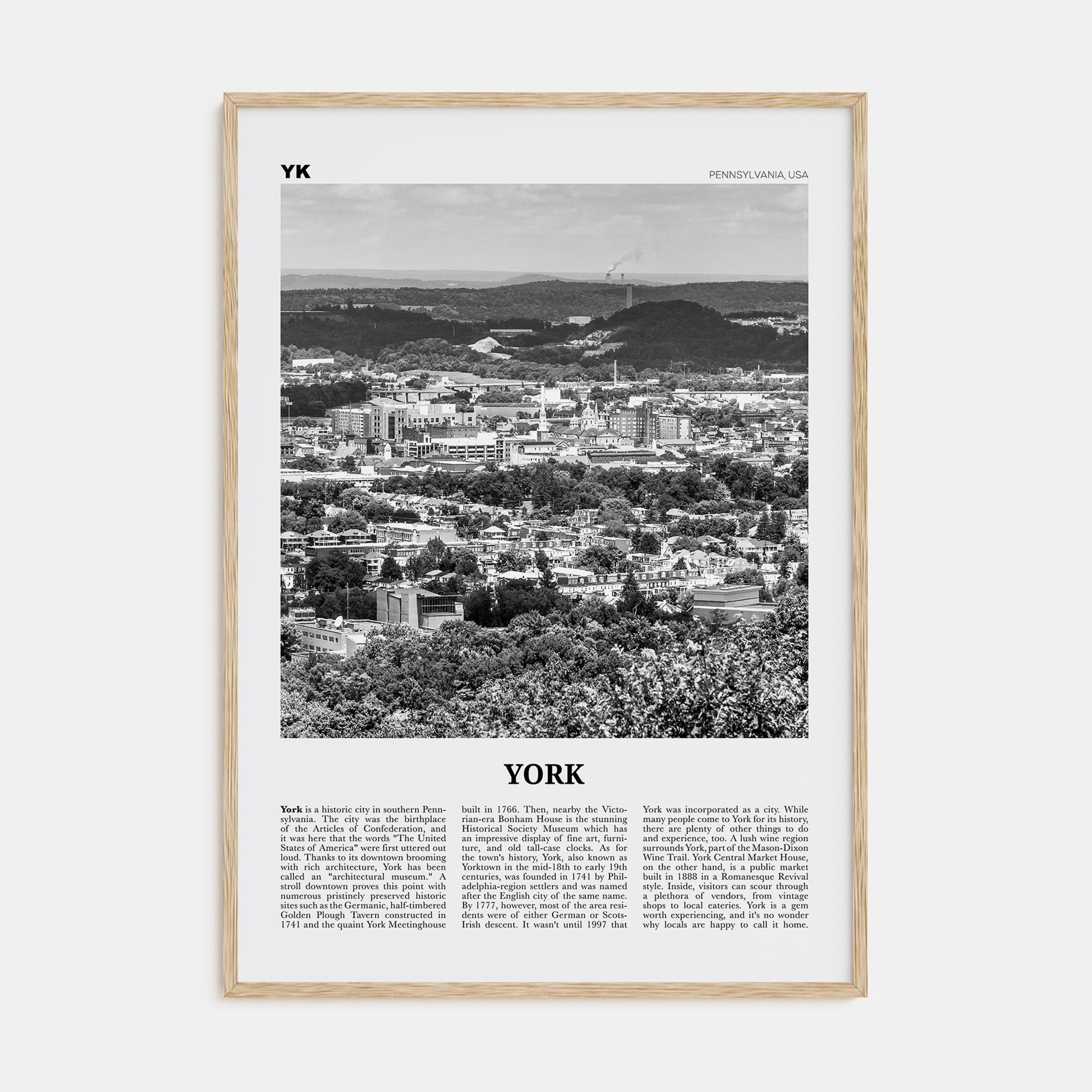 York, Pennsylvania Travel B&W Poster