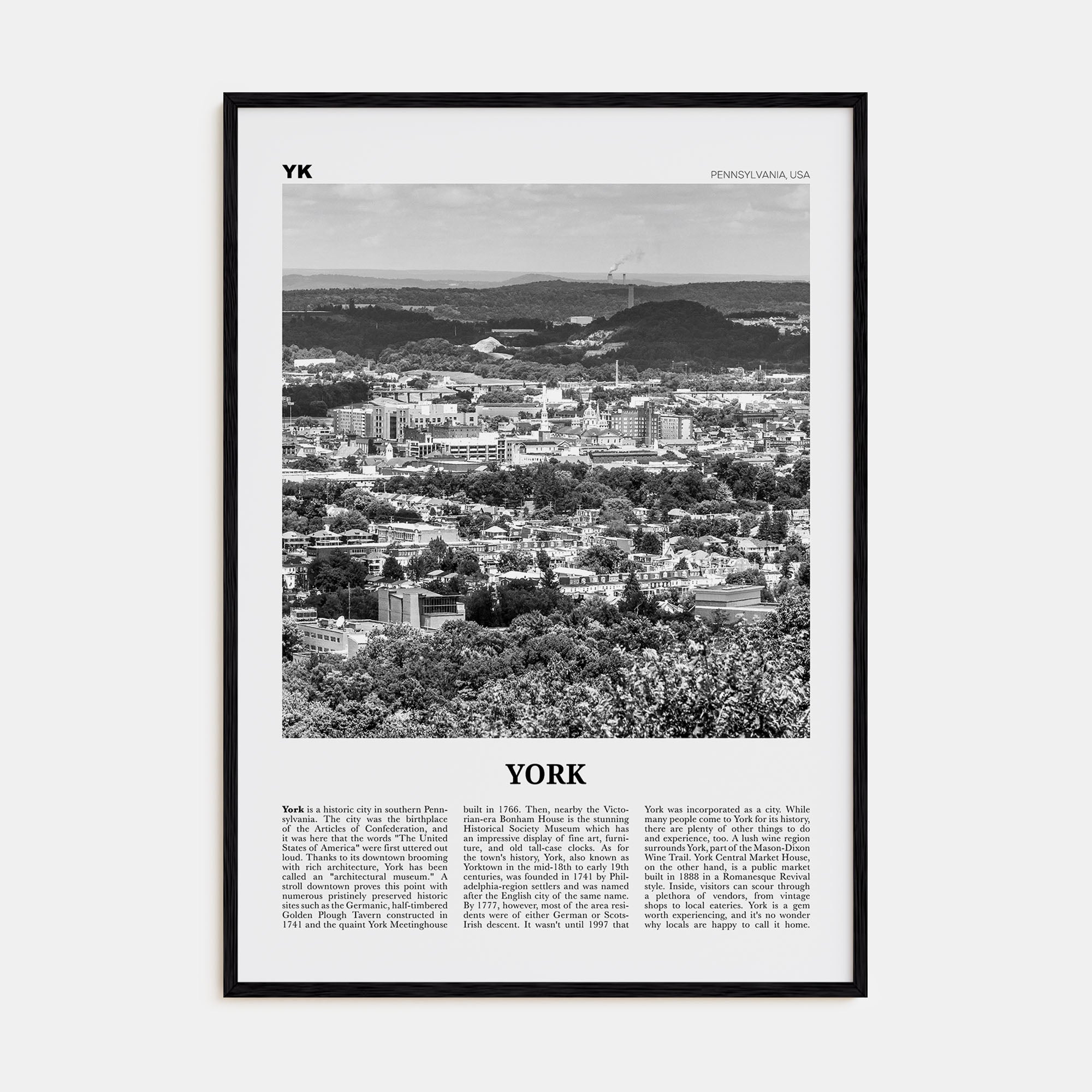York, Pennsylvania Travel B&W Poster