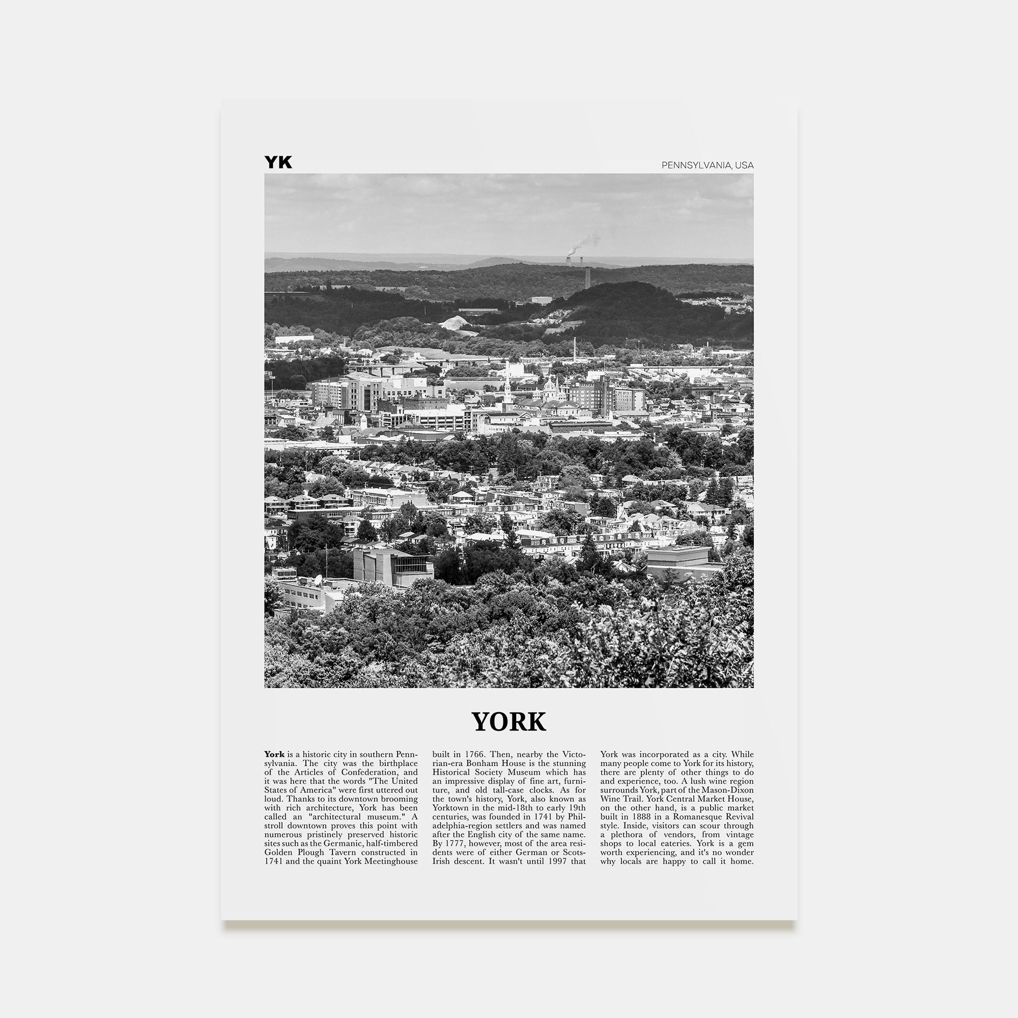 York, Pennsylvania Travel B&W Poster