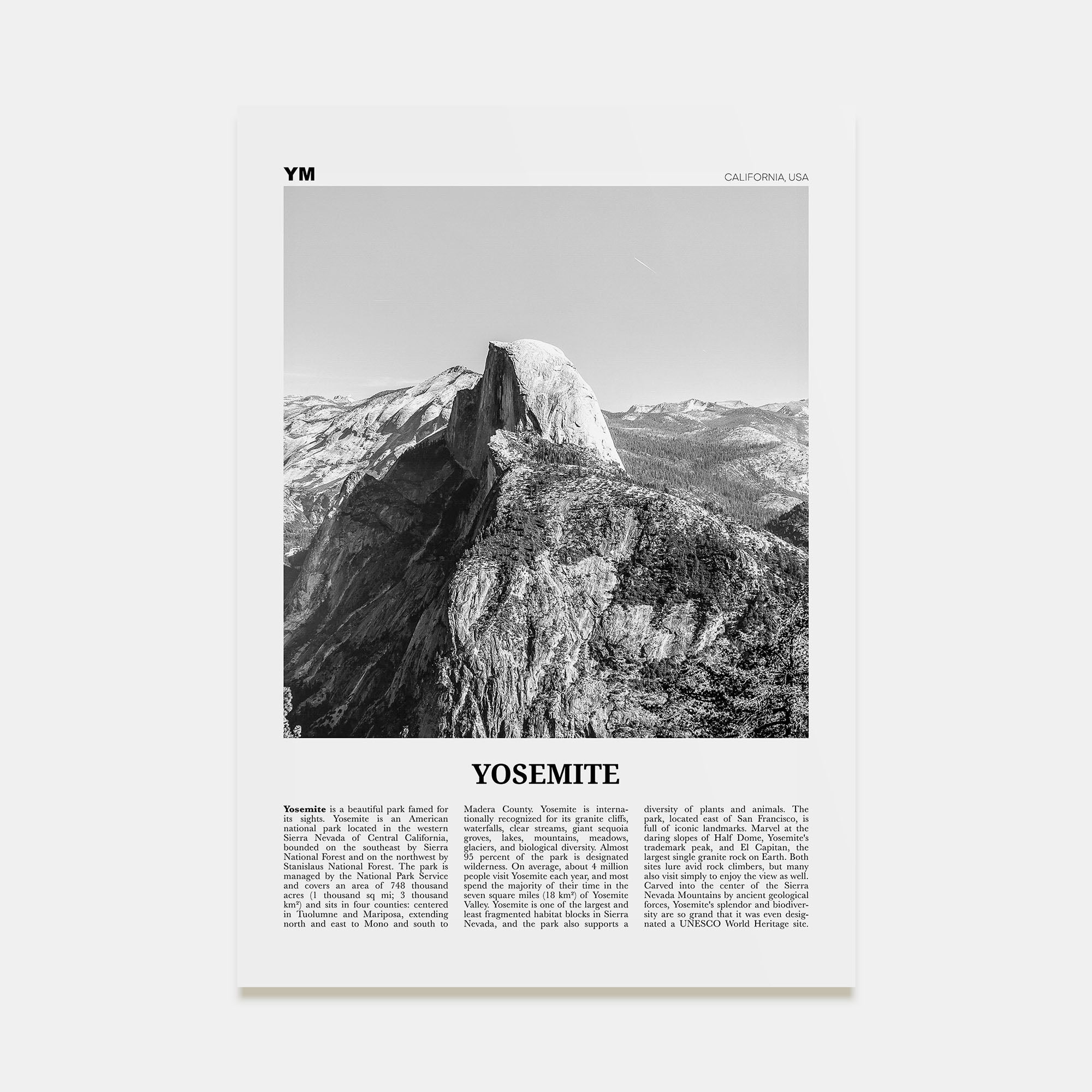Yosemite National Park Travel B&W No 2 Poster