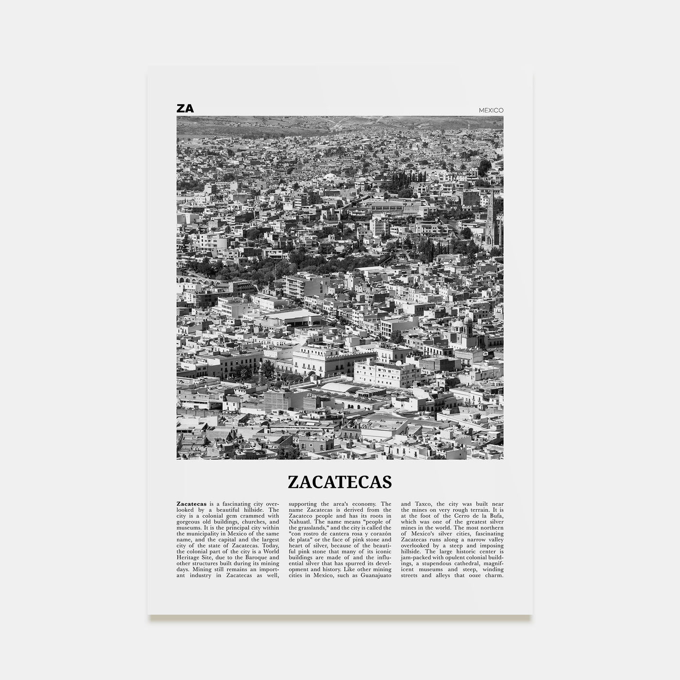Zacatecas Travel B&W No 2 Poster