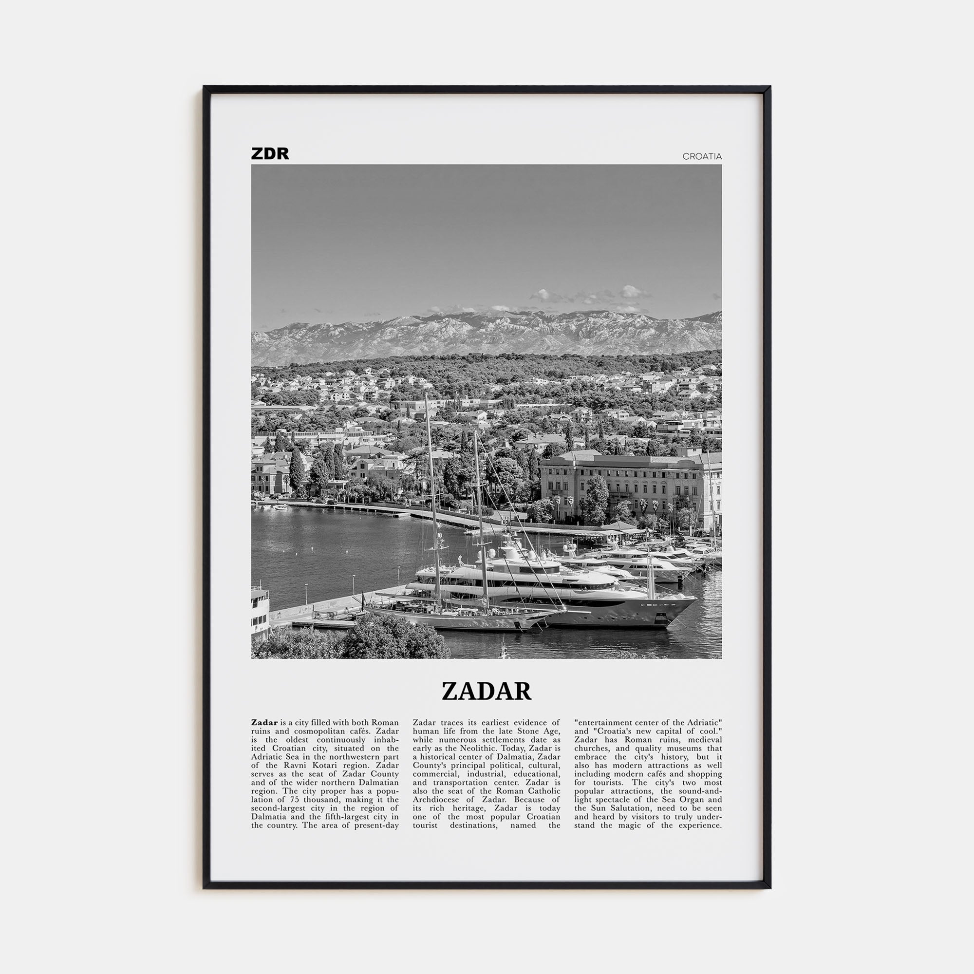Zadar Travel B&W Poster