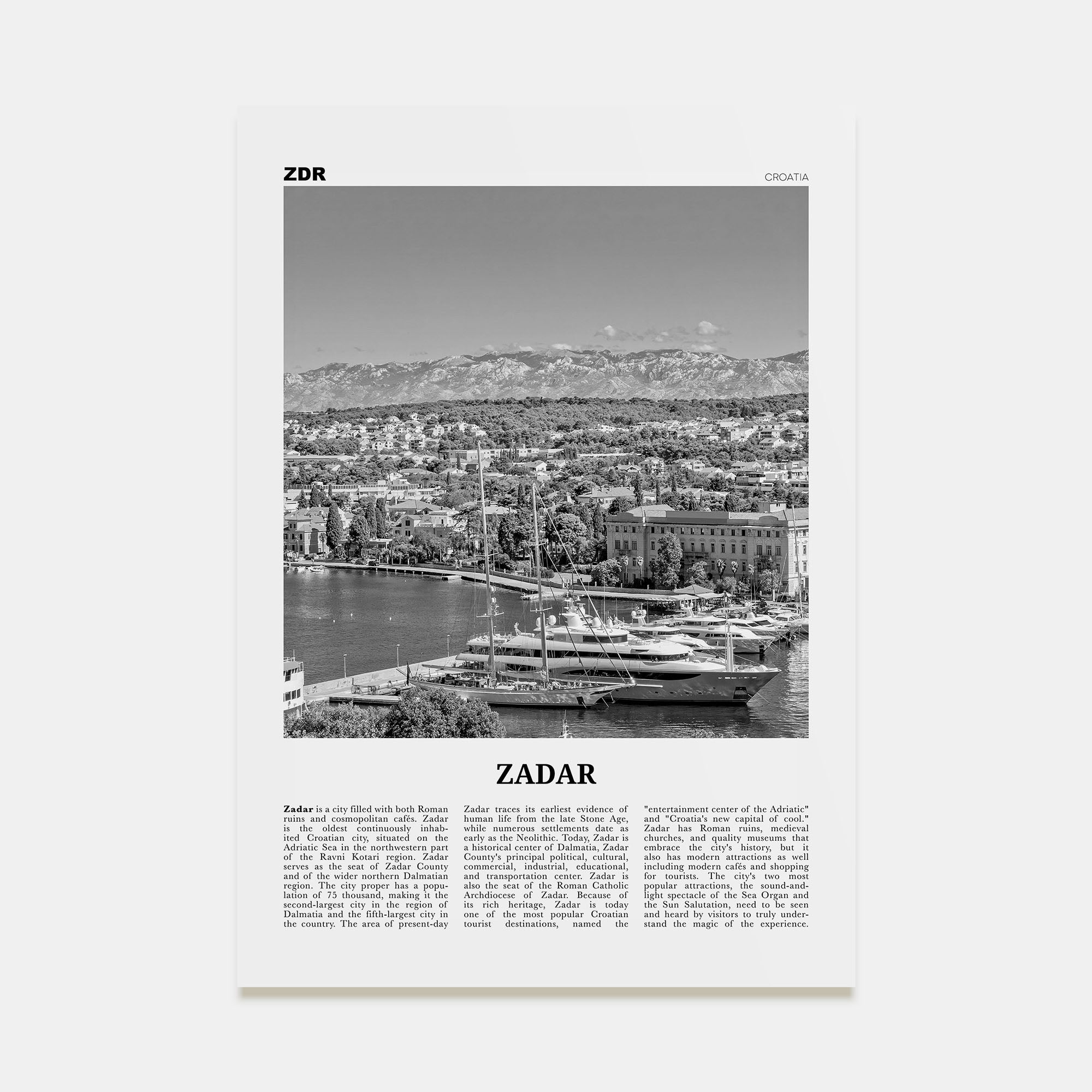Zadar Travel B&W Poster