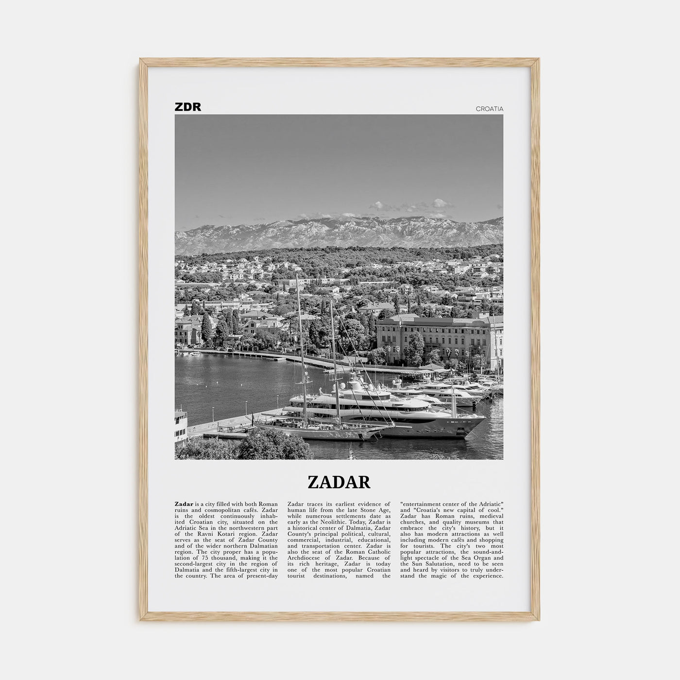 Zadar Travel B&W Poster