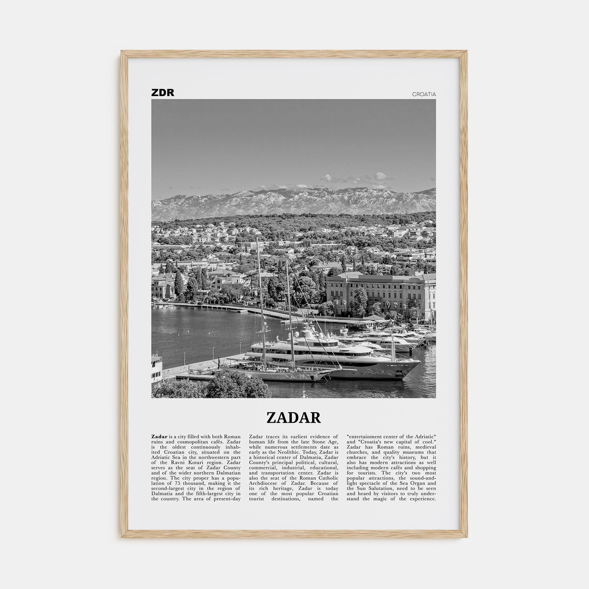 Zadar Travel B&W Poster
