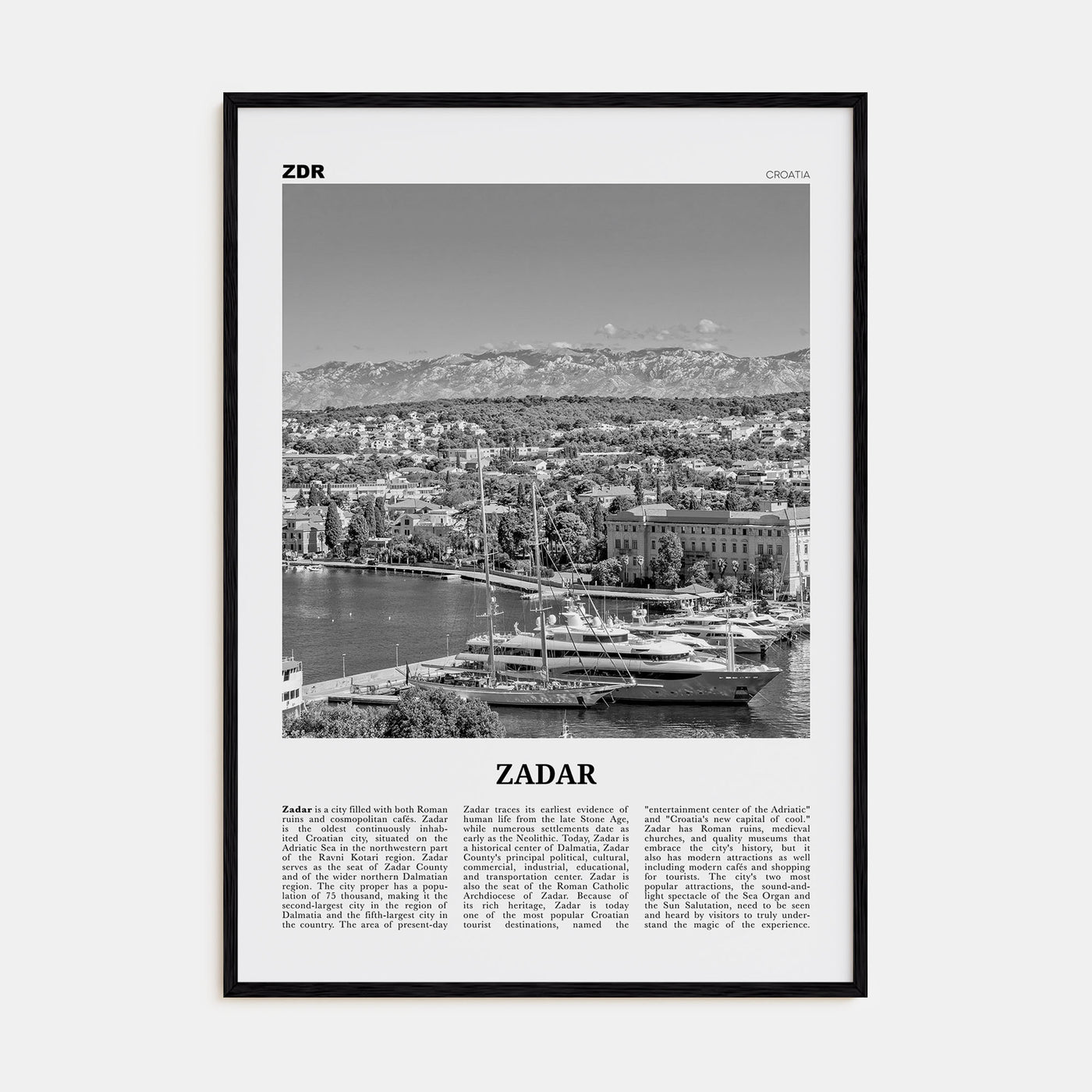 Zadar Travel B&W Poster