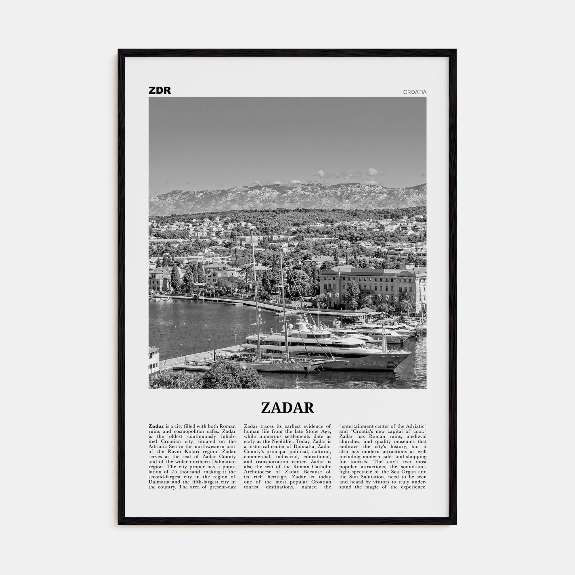 Zadar Travel B&W Poster