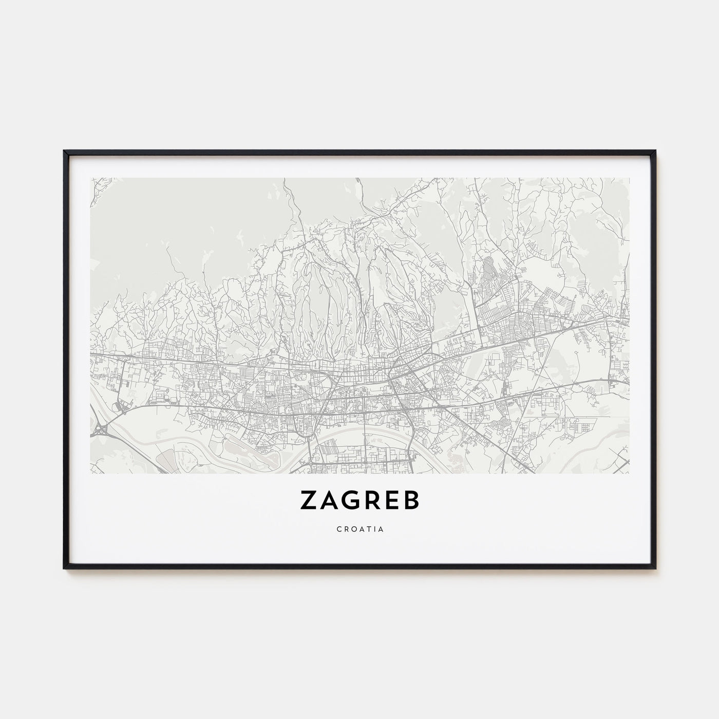 Zagreb Map Landscape Poster