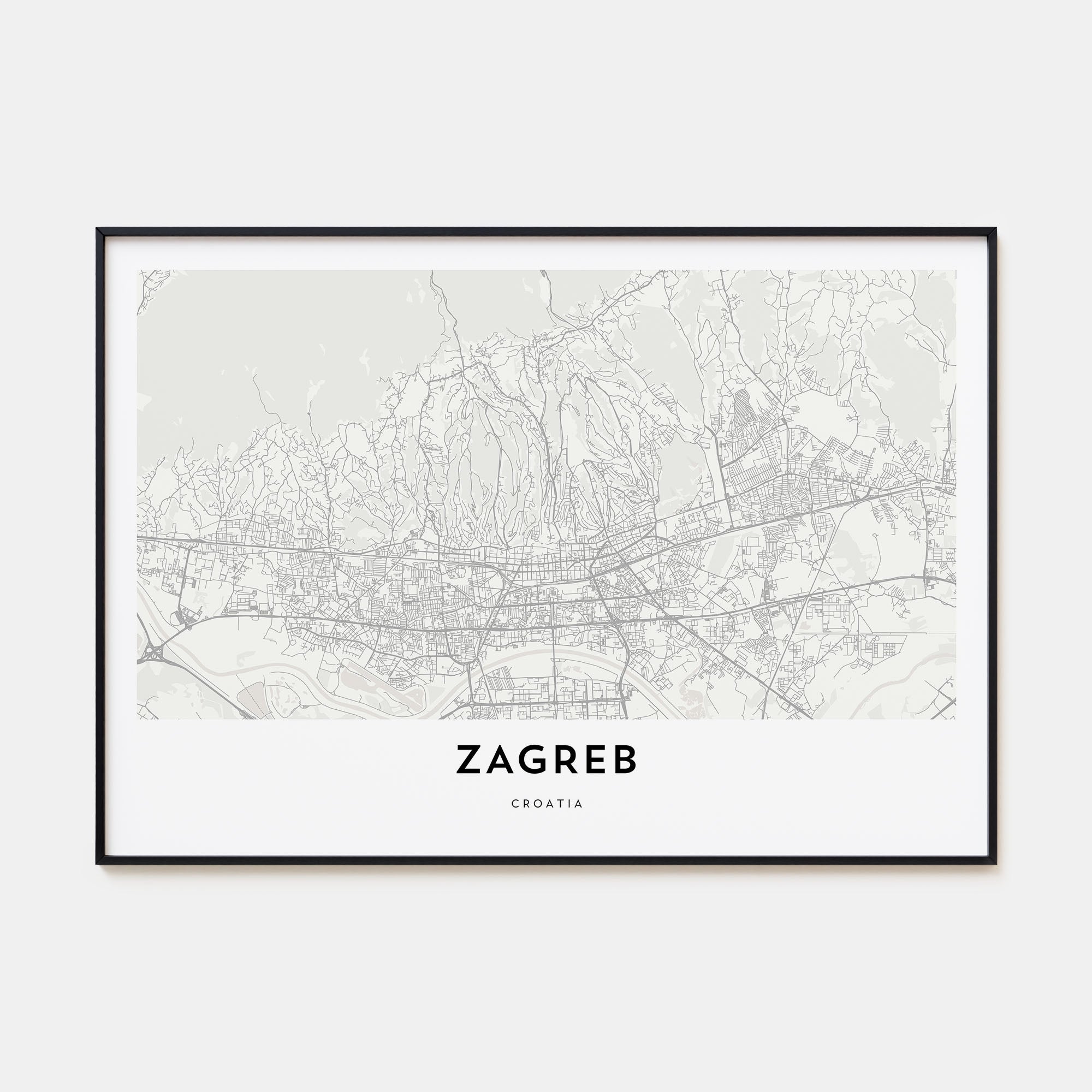 Zagreb Map Landscape Poster