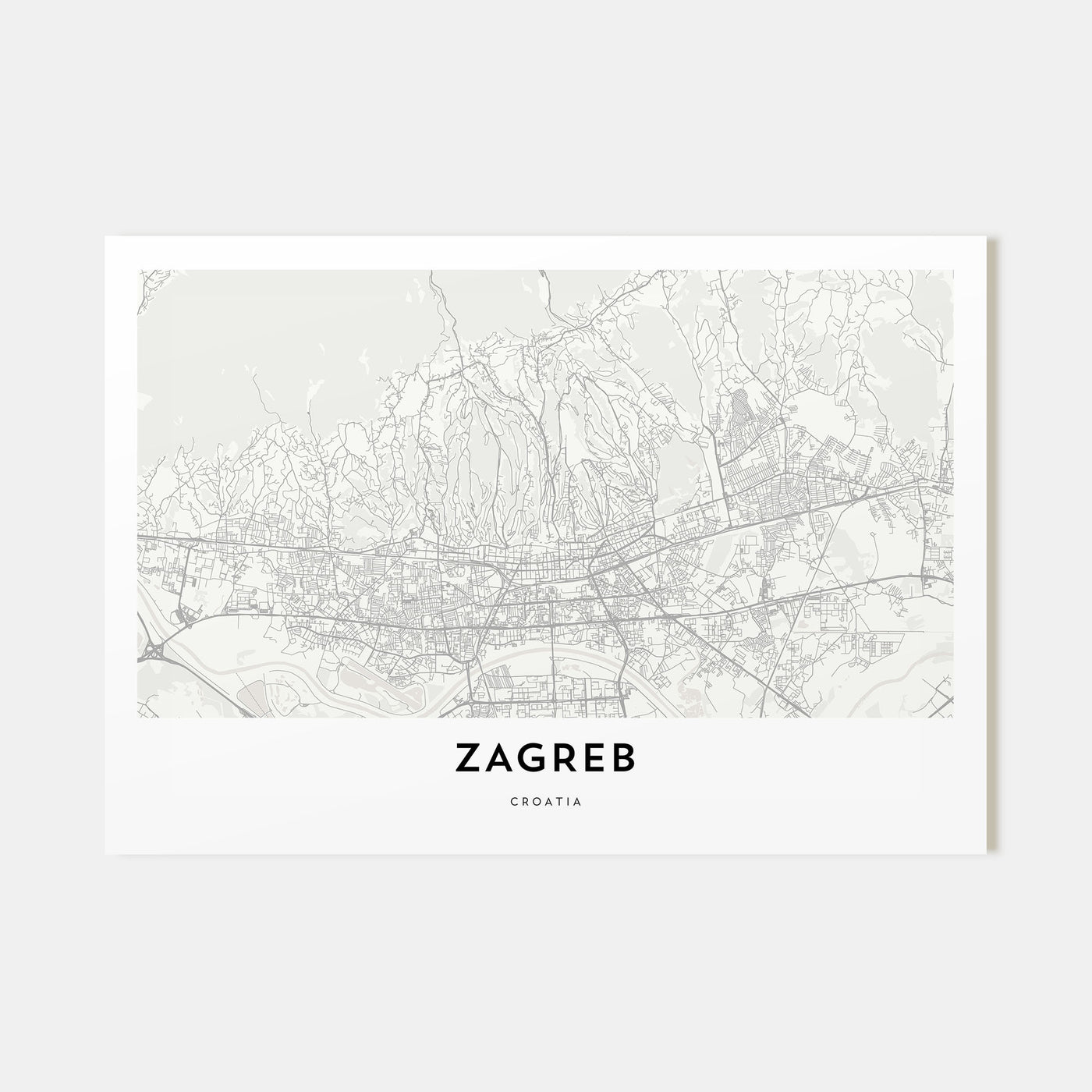 Zagreb Map Landscape Poster