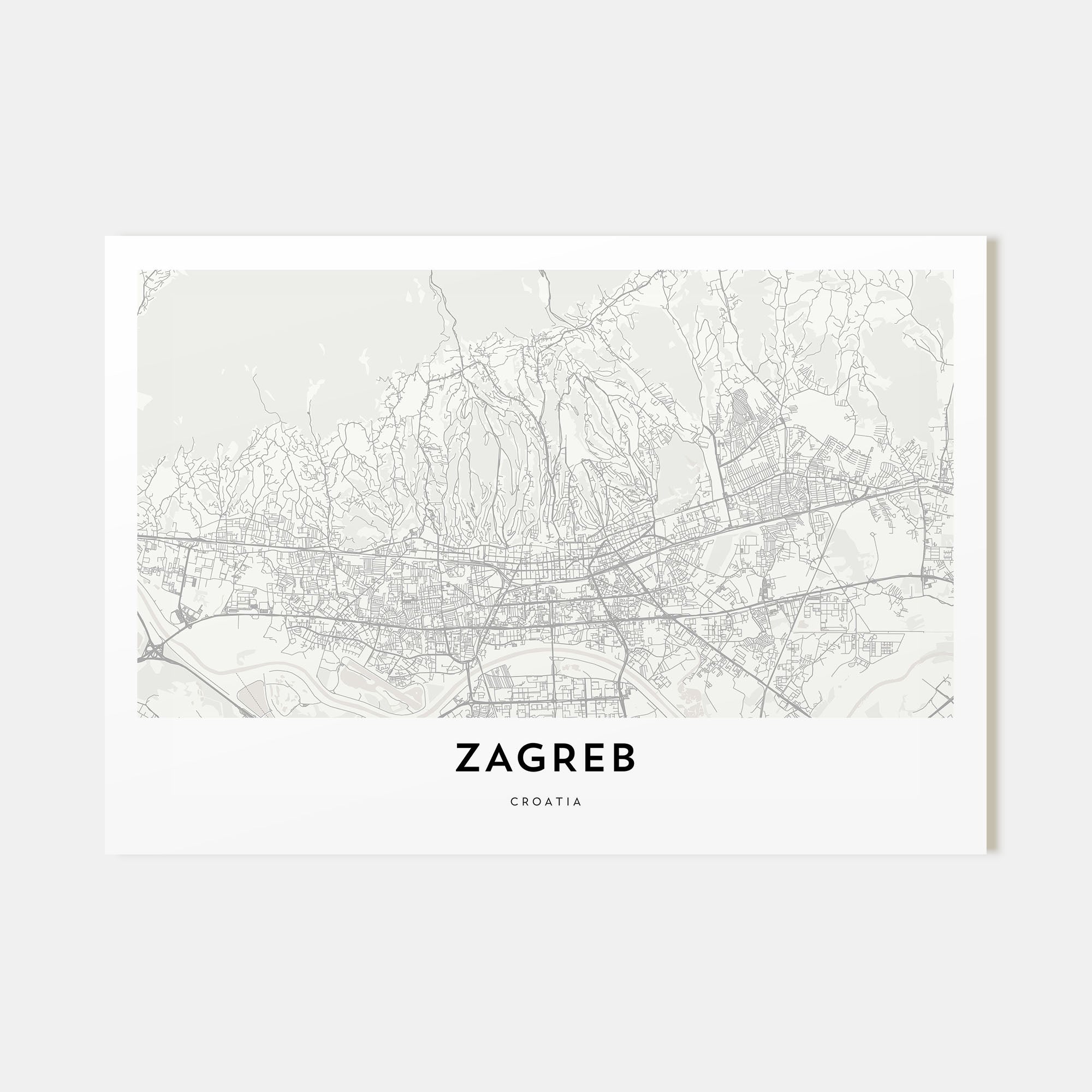 Zagreb Map Landscape Poster