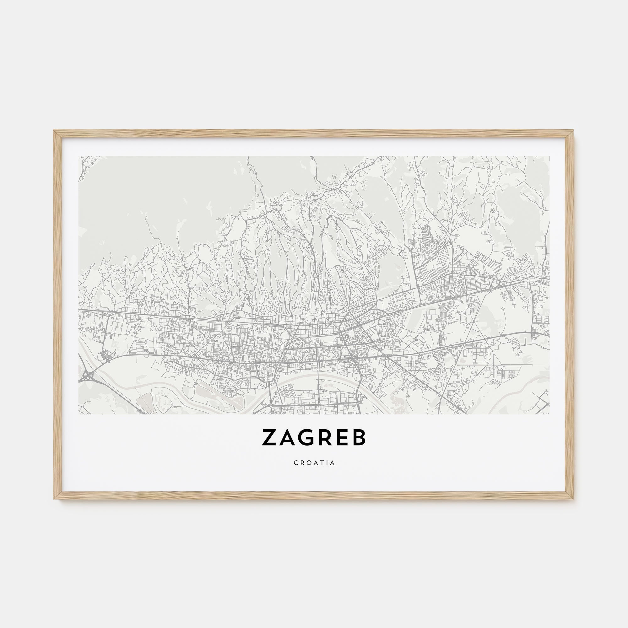 Zagreb Map Landscape Poster