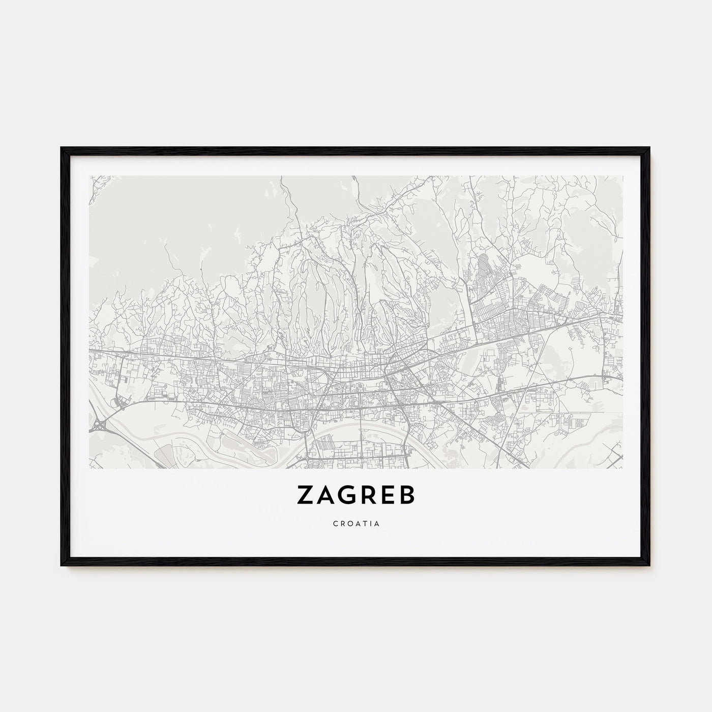 Zagreb Map Landscape Poster