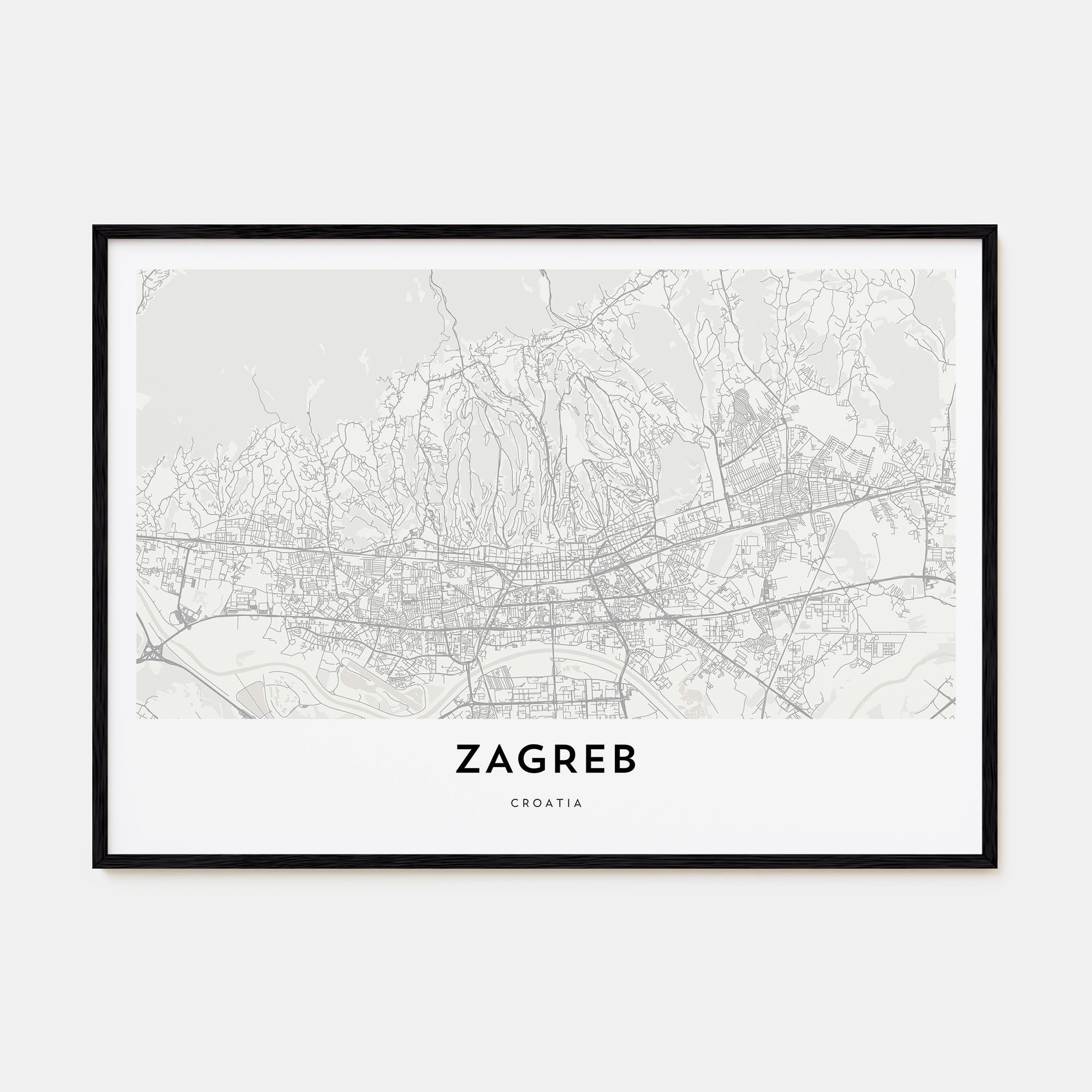Zagreb Map Landscape Poster