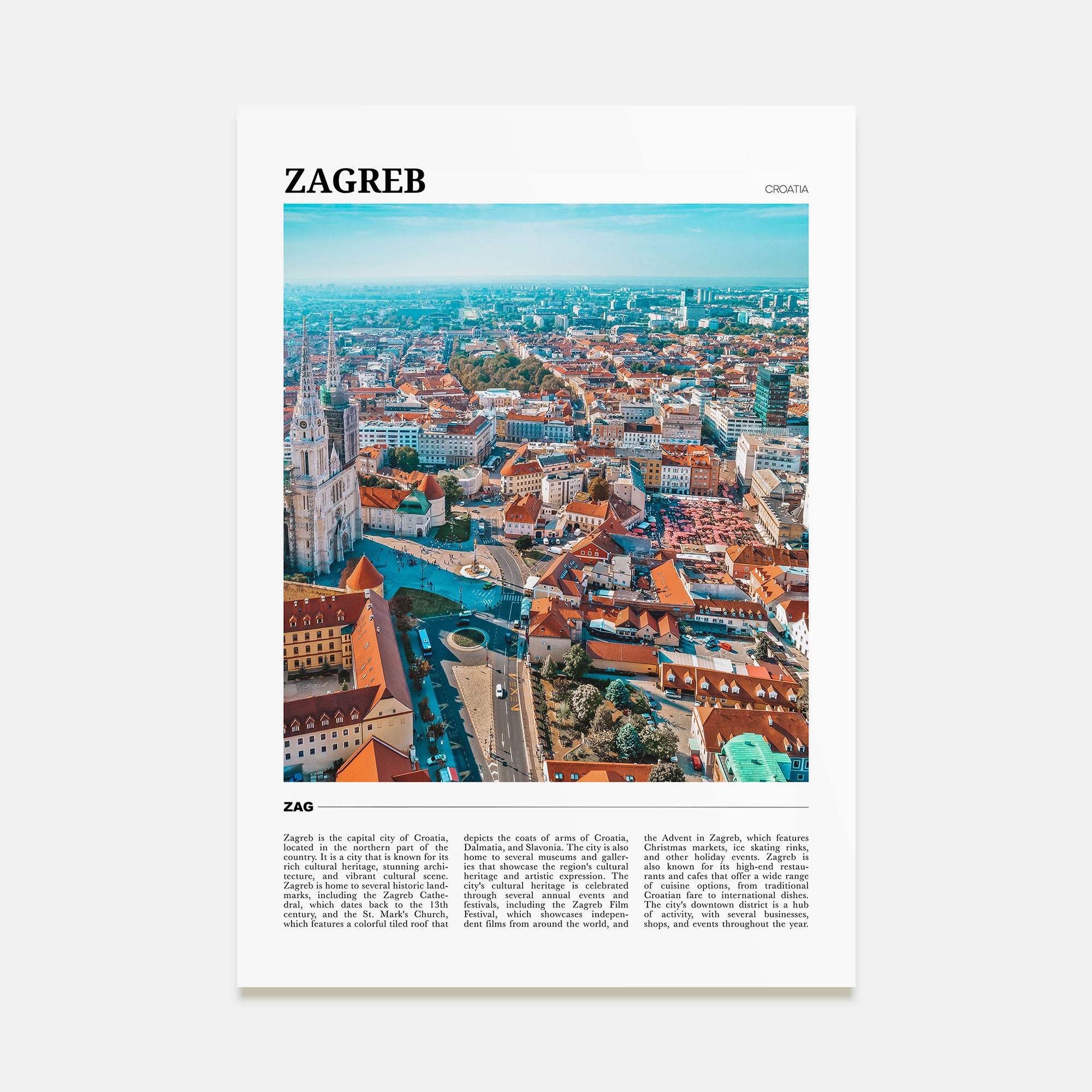 Zagreb Travel Color Poster